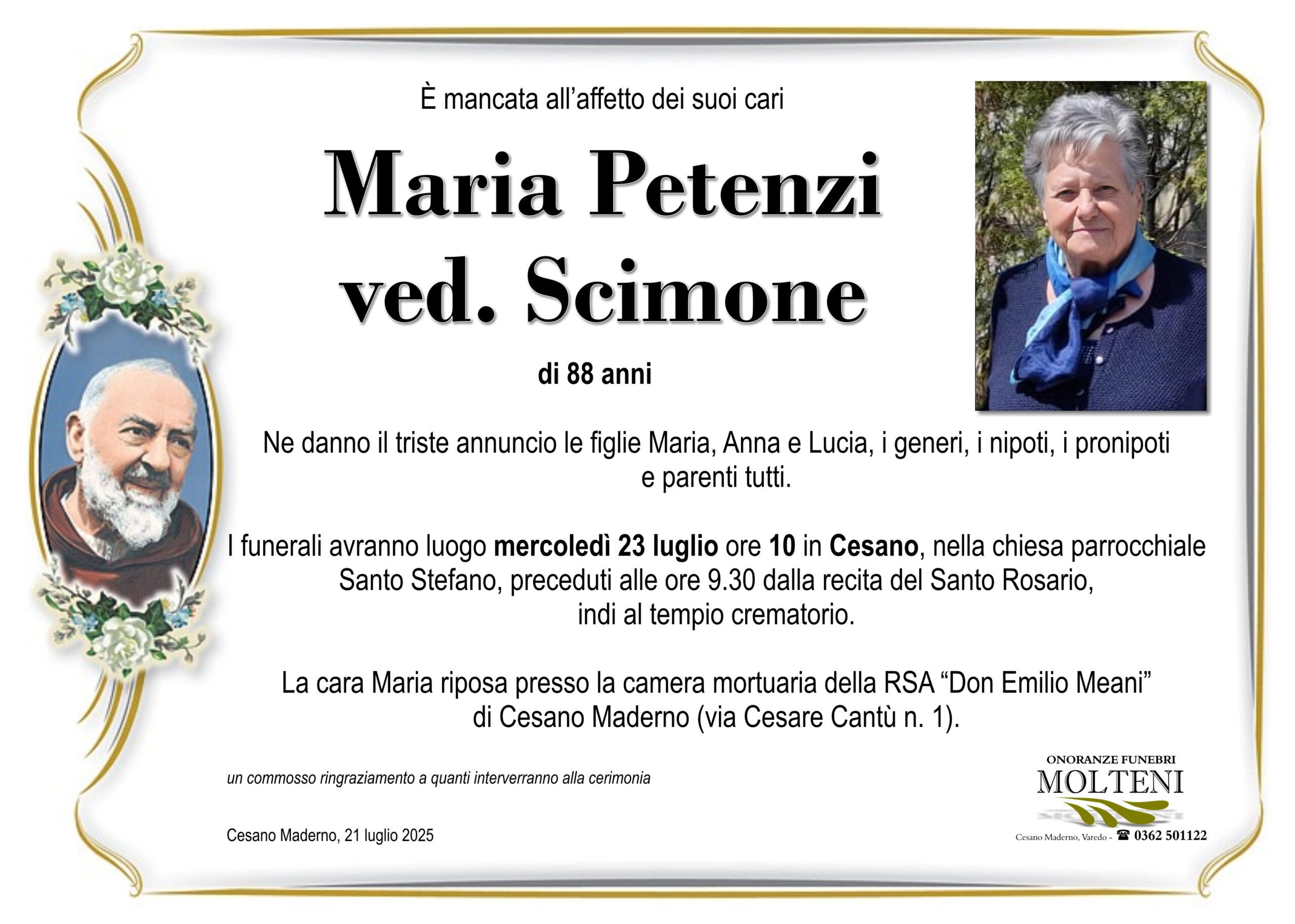 Maria Petenzi<br>ved. Scimone<p>Classe 1937<p>