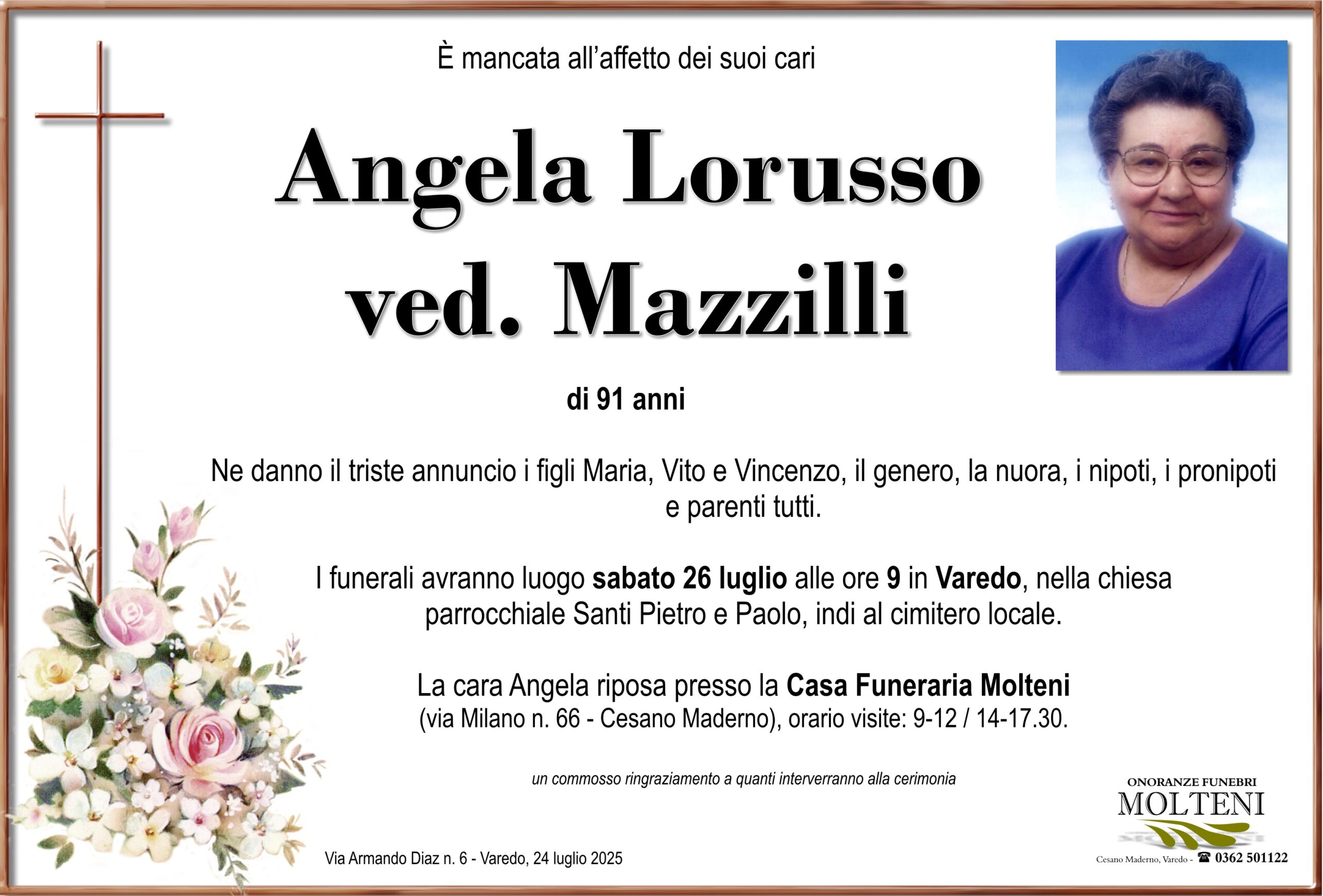 Angela Lorusso<br>ved. Mazzilli<p>Classe 1933<p>