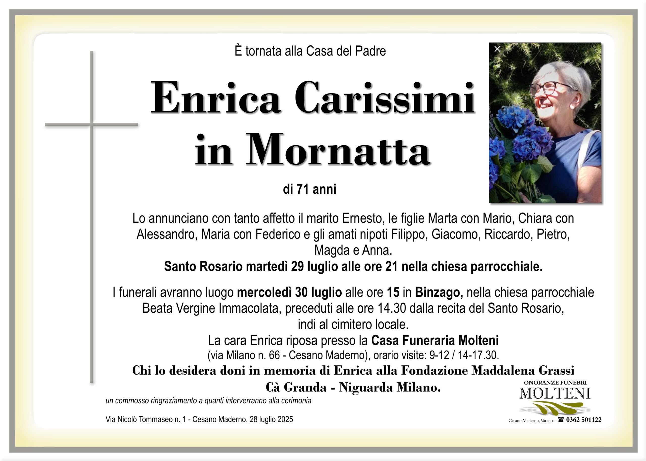 Enrica Carissimi<br>in Mornatta<p>Classe 1954<p>