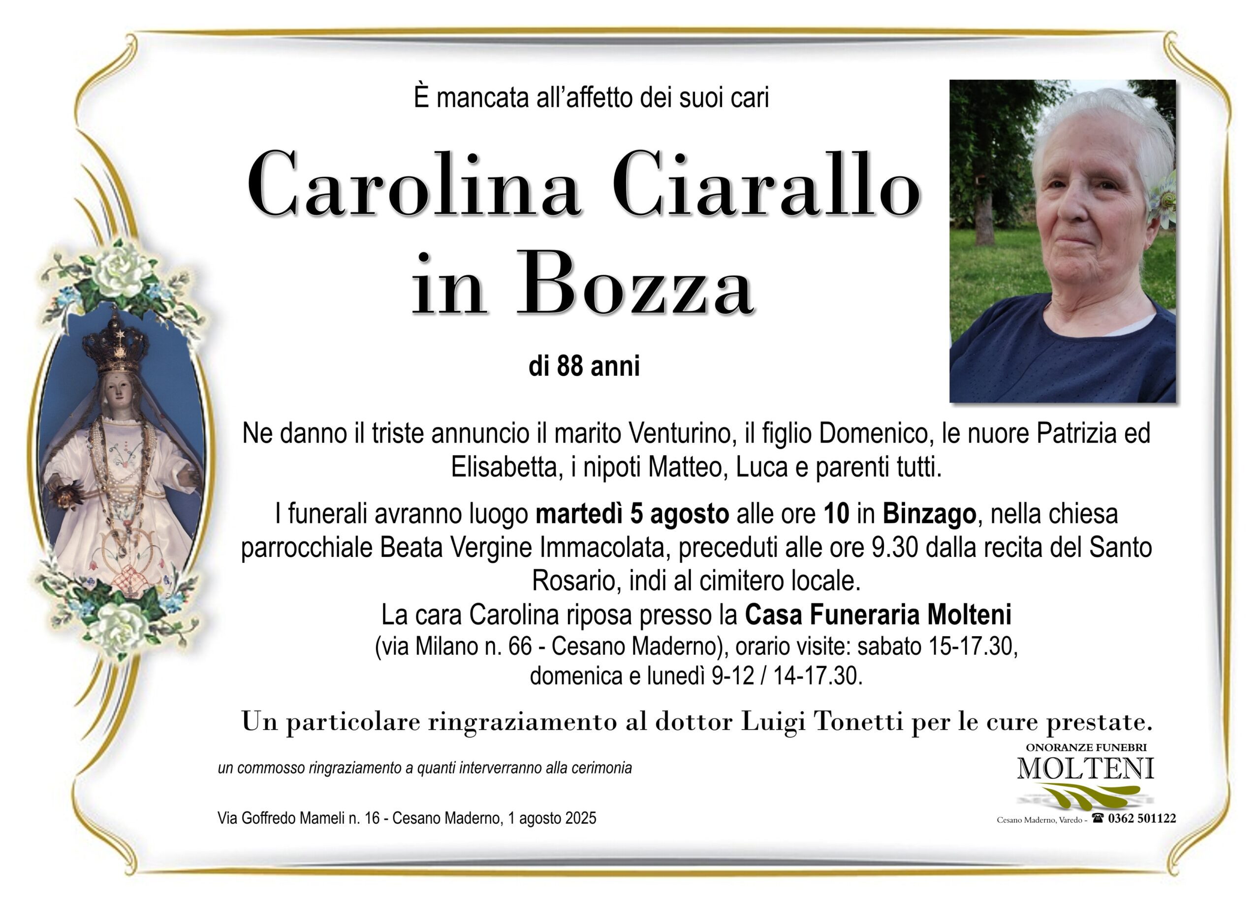 Carolina Ciarallo<br>in Bozza<p>Classe 1936<p>