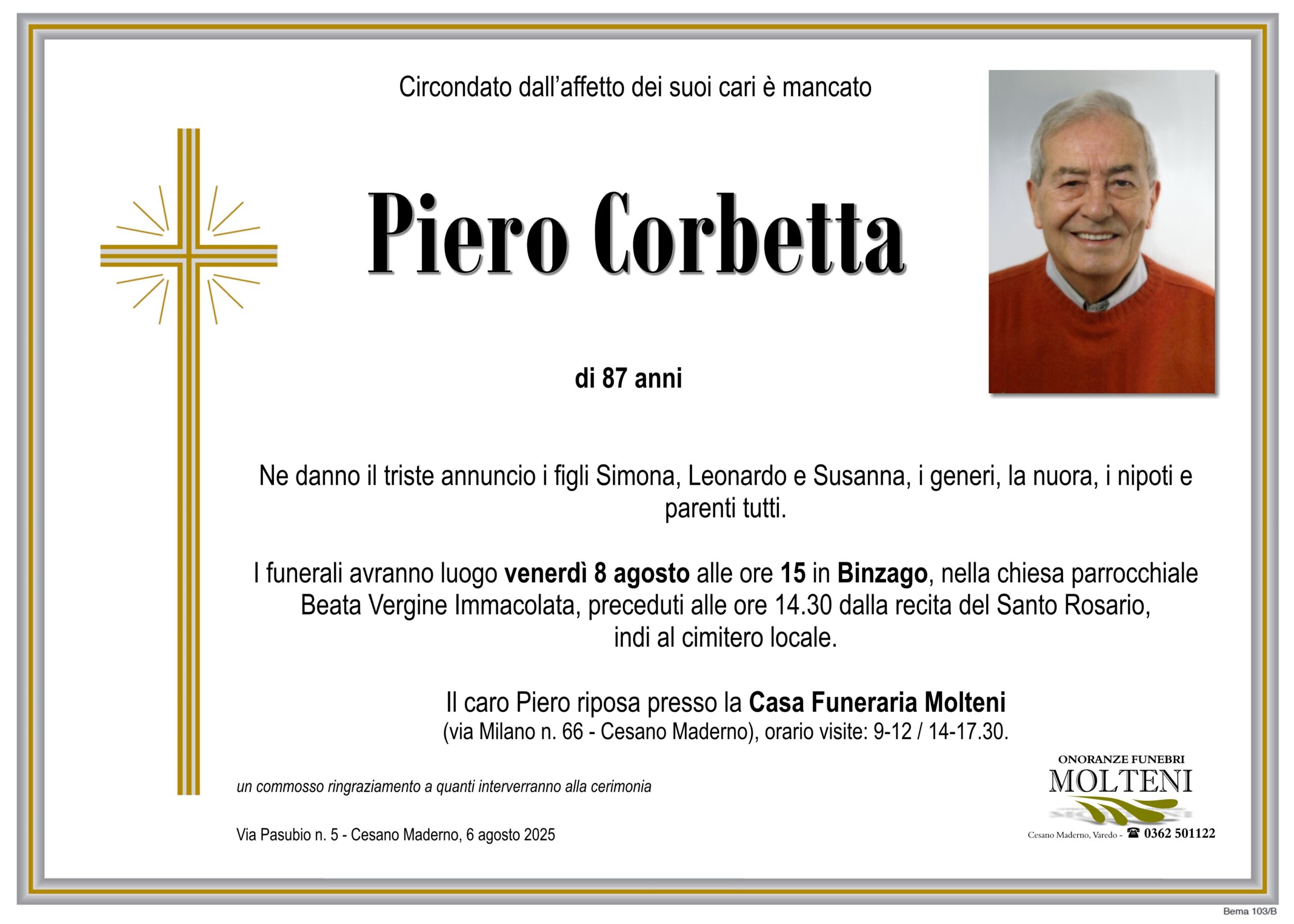 Piero Corbetta<p>Classe 1938<p>
