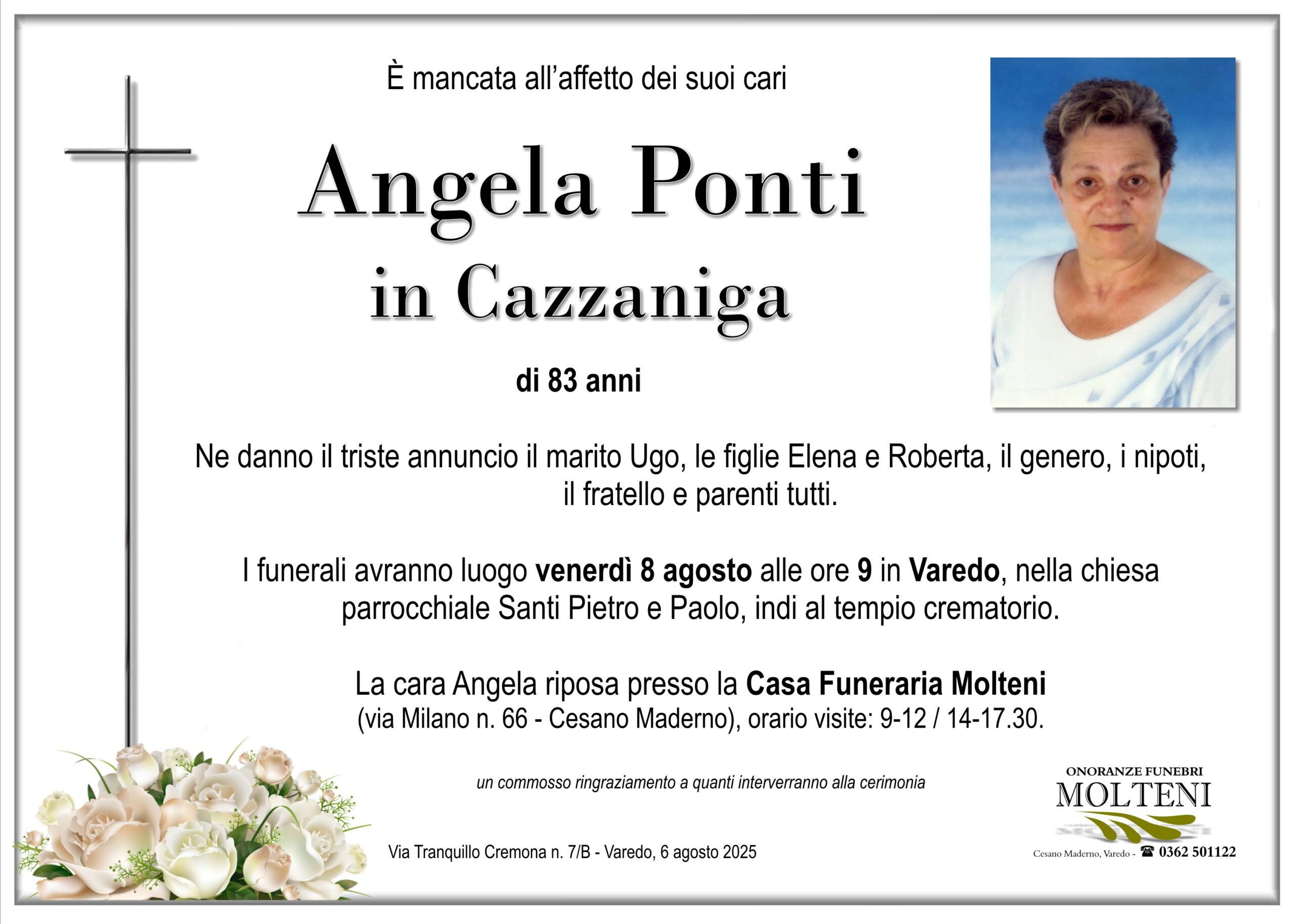 Angela Ponti<br>in Cazzaniga<p>Classe 1941<p>