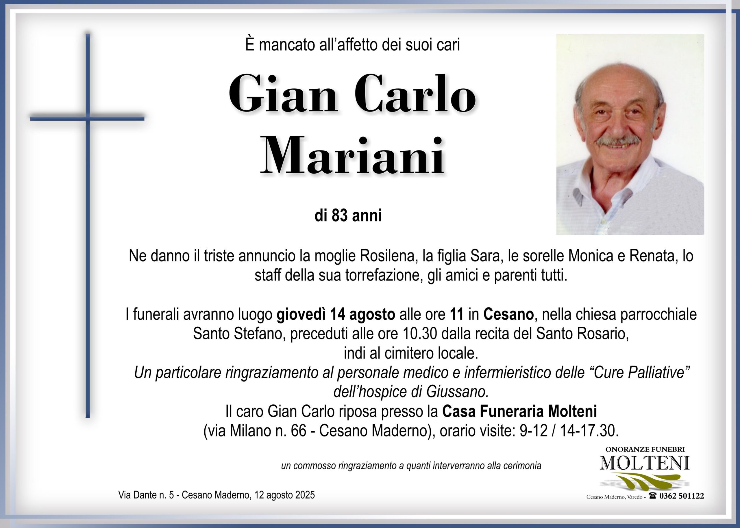 Gian Carlo Mariani<p>Classe 1942<p>