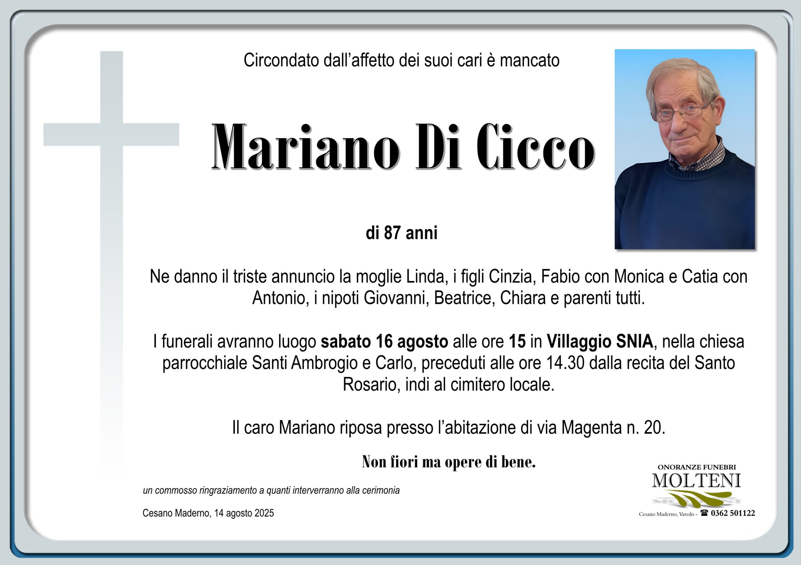Mariano Di Cicco<p>Classe 1938<p>