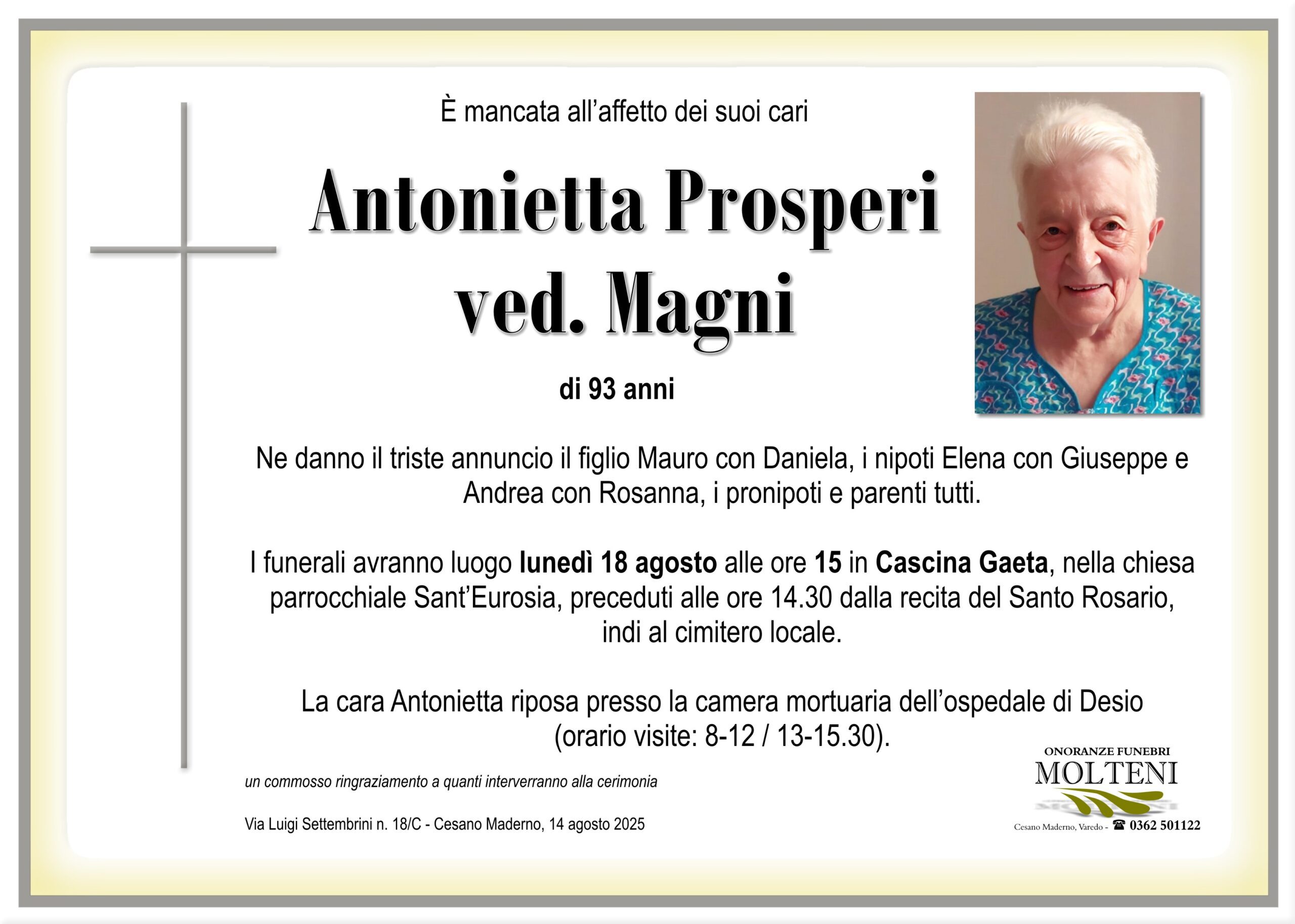 Antonietta Prosperi<br>ved. Magni<p>Classe 1931<p>