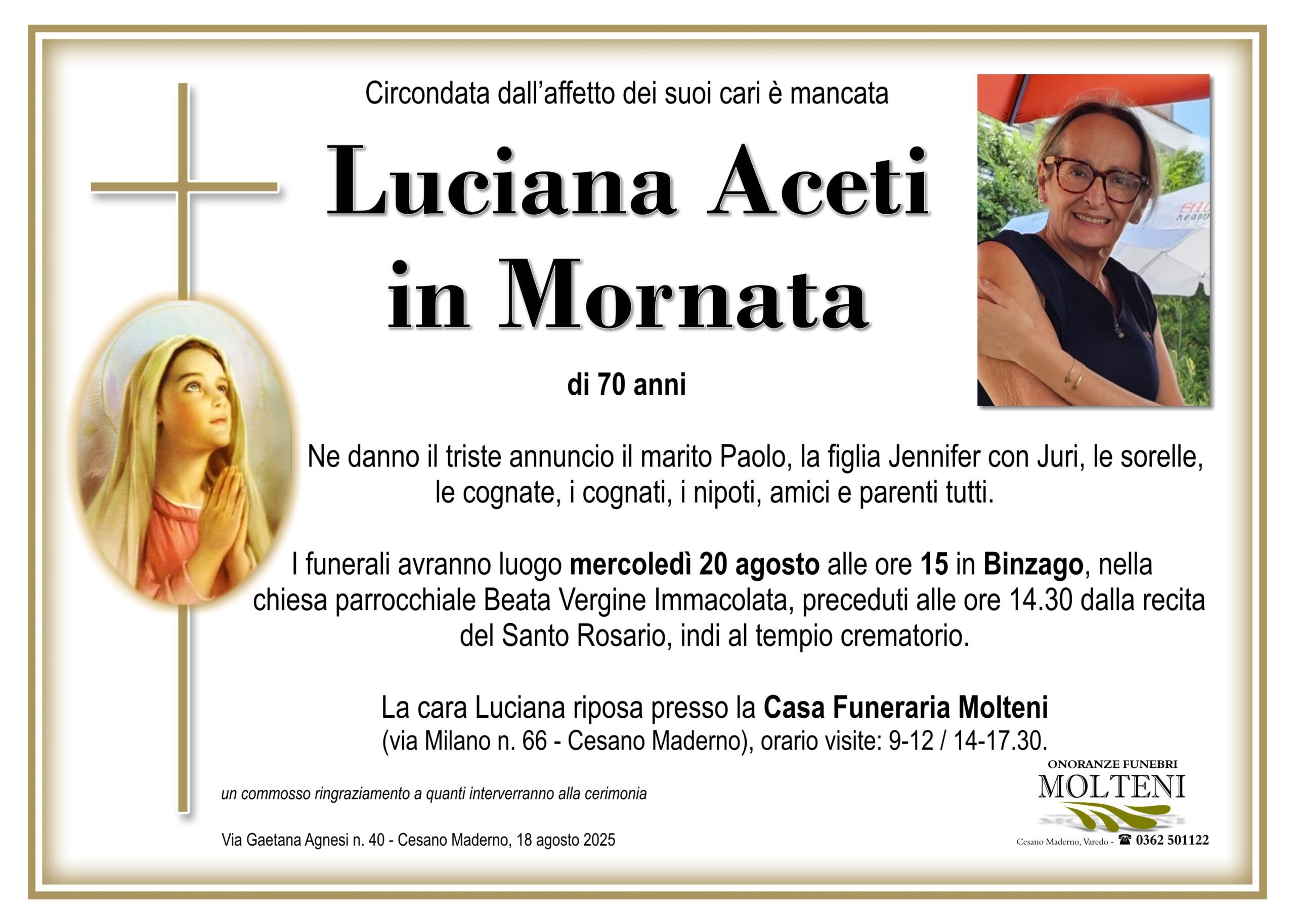 Luciana Aceti<br>in Mornata<p>Classe 1954<p>