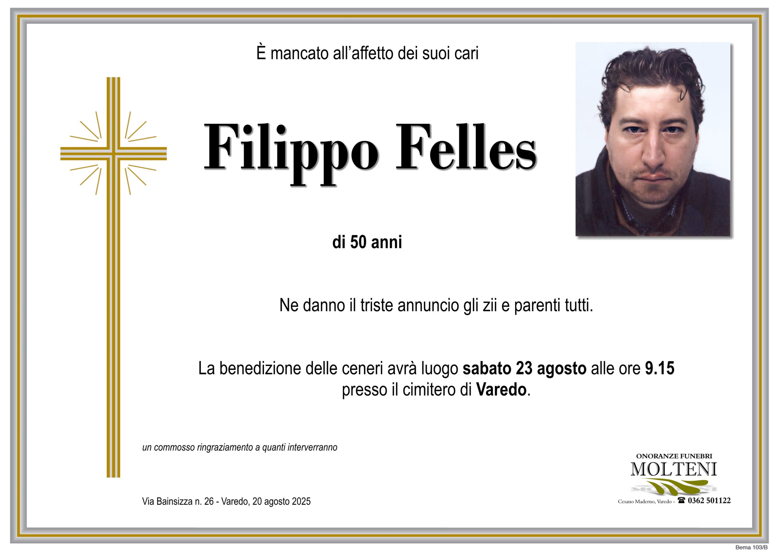 Filippo Felles<p>Classe 1974<p>