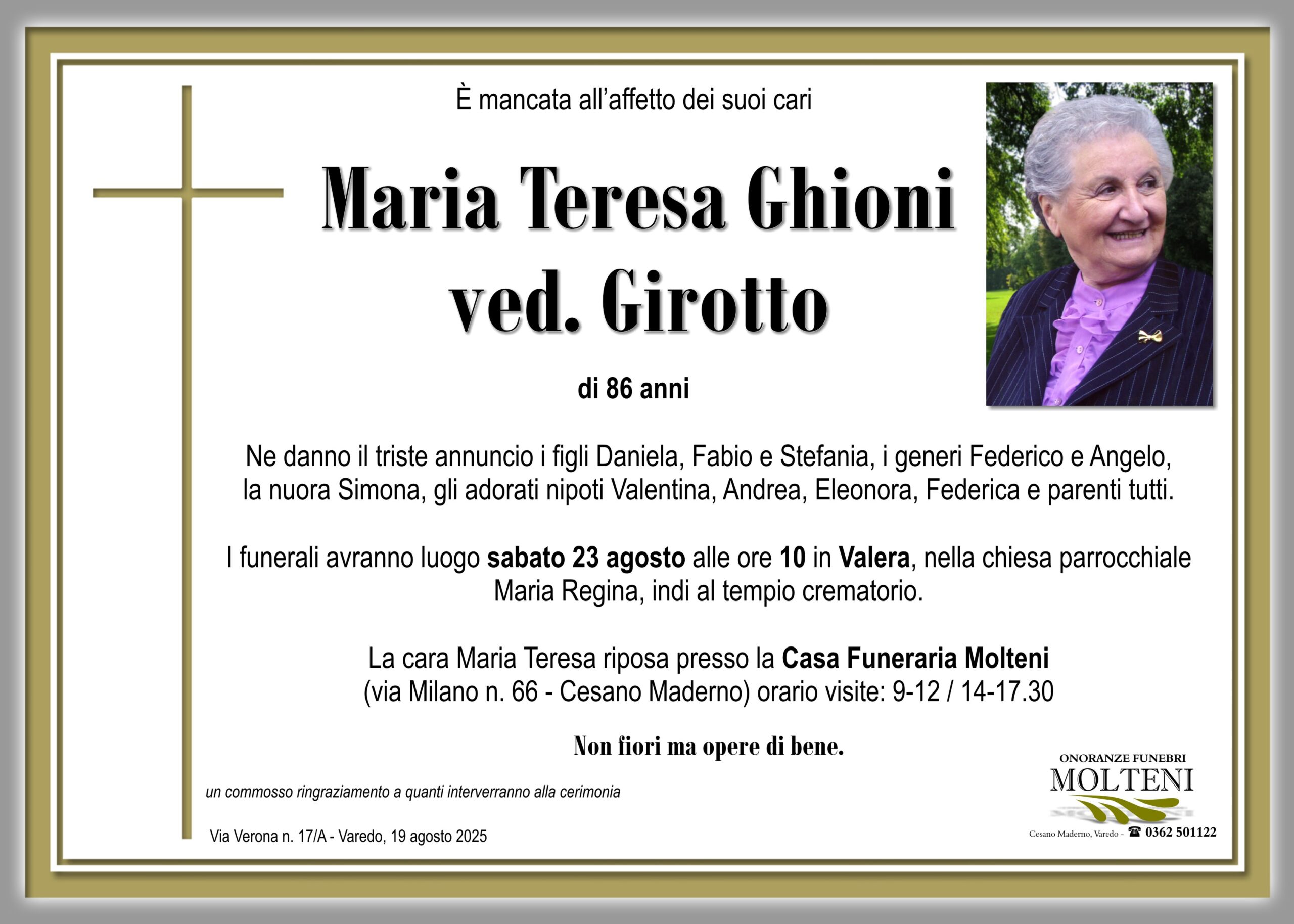 Maria Teresa Ghioni<br>ved. Girotto<p>Classe 1939<p>