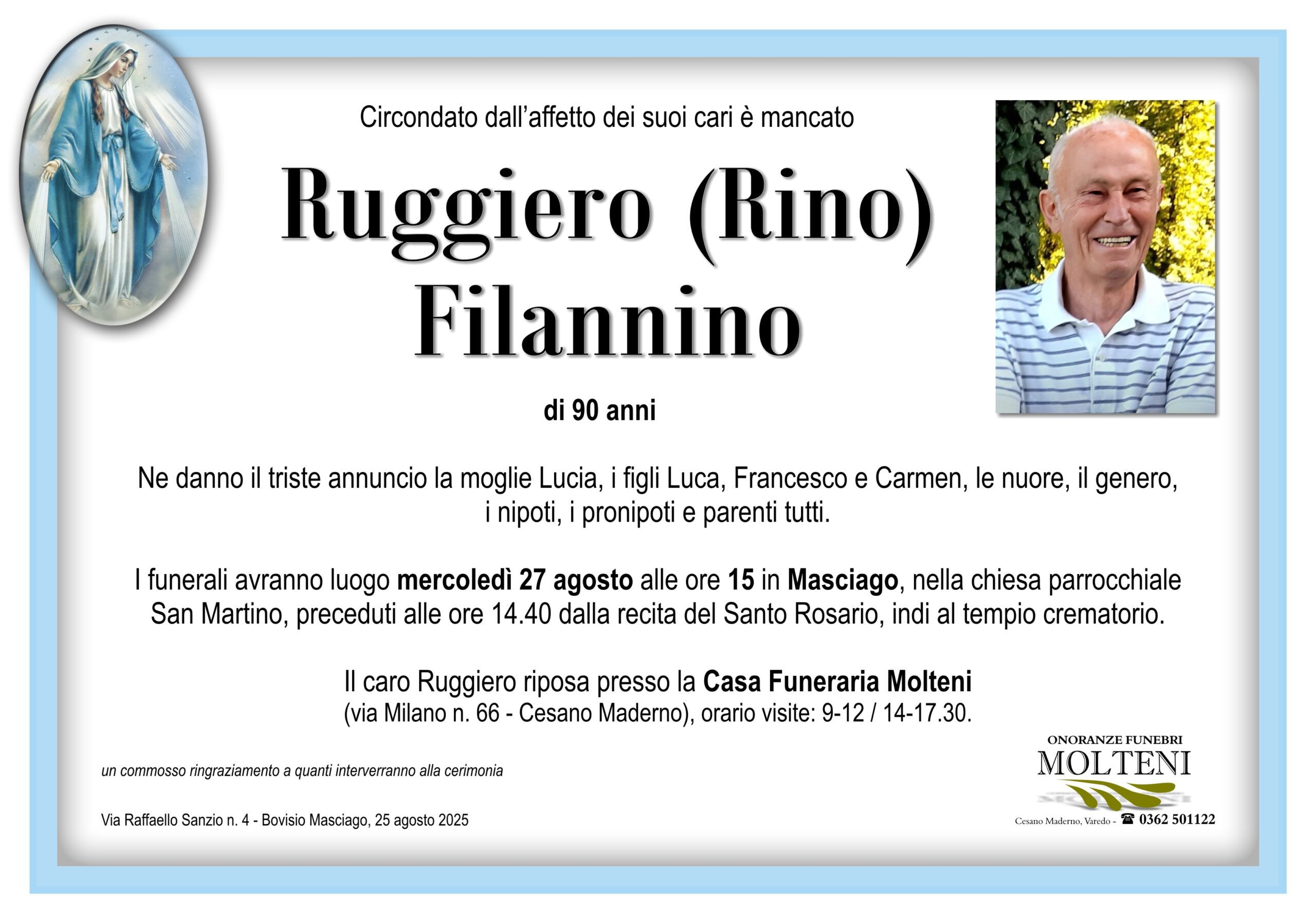 Ruggiero Filannino<p>Classe 1935<p>