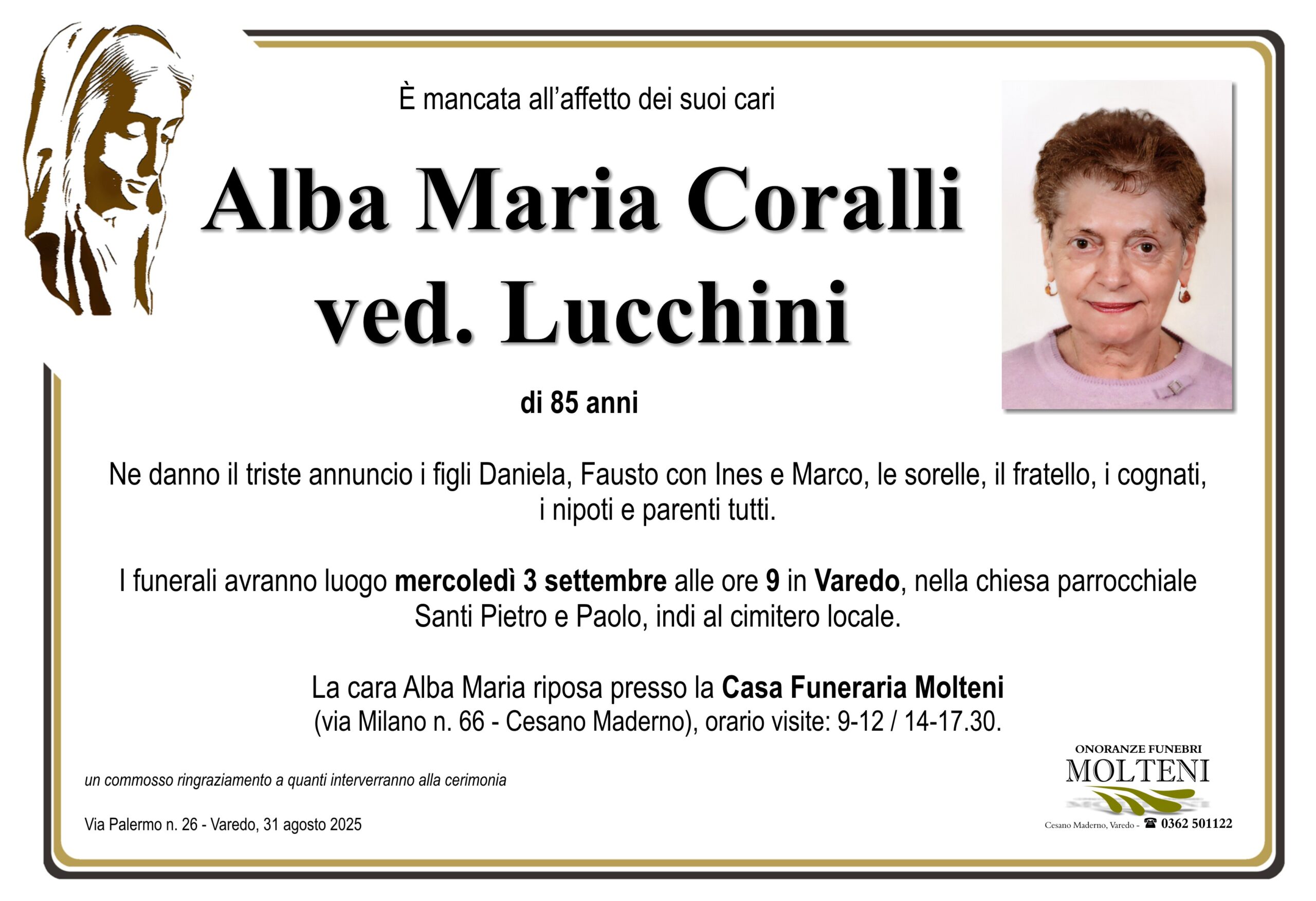 Alba Maria Coralli<br>ved. Lucchini<p>Classe 1939</p>