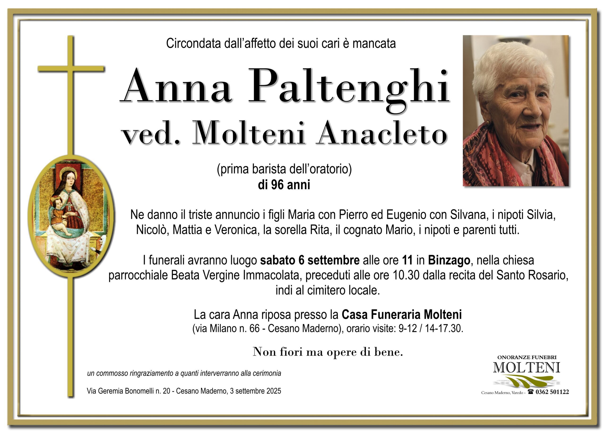 Anna Paltenghi<br>ved. Molteni<p>Classe 1929</p>