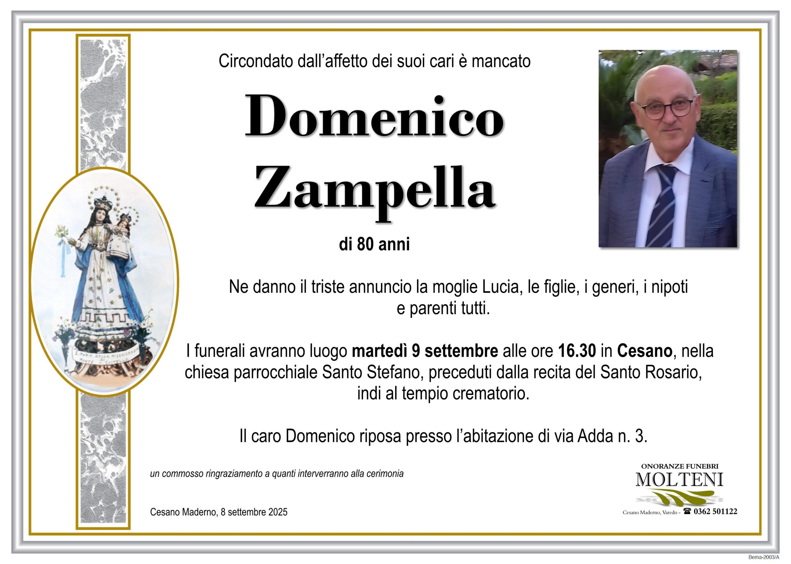 Domenico Zampella<p>Classe 1944<p>