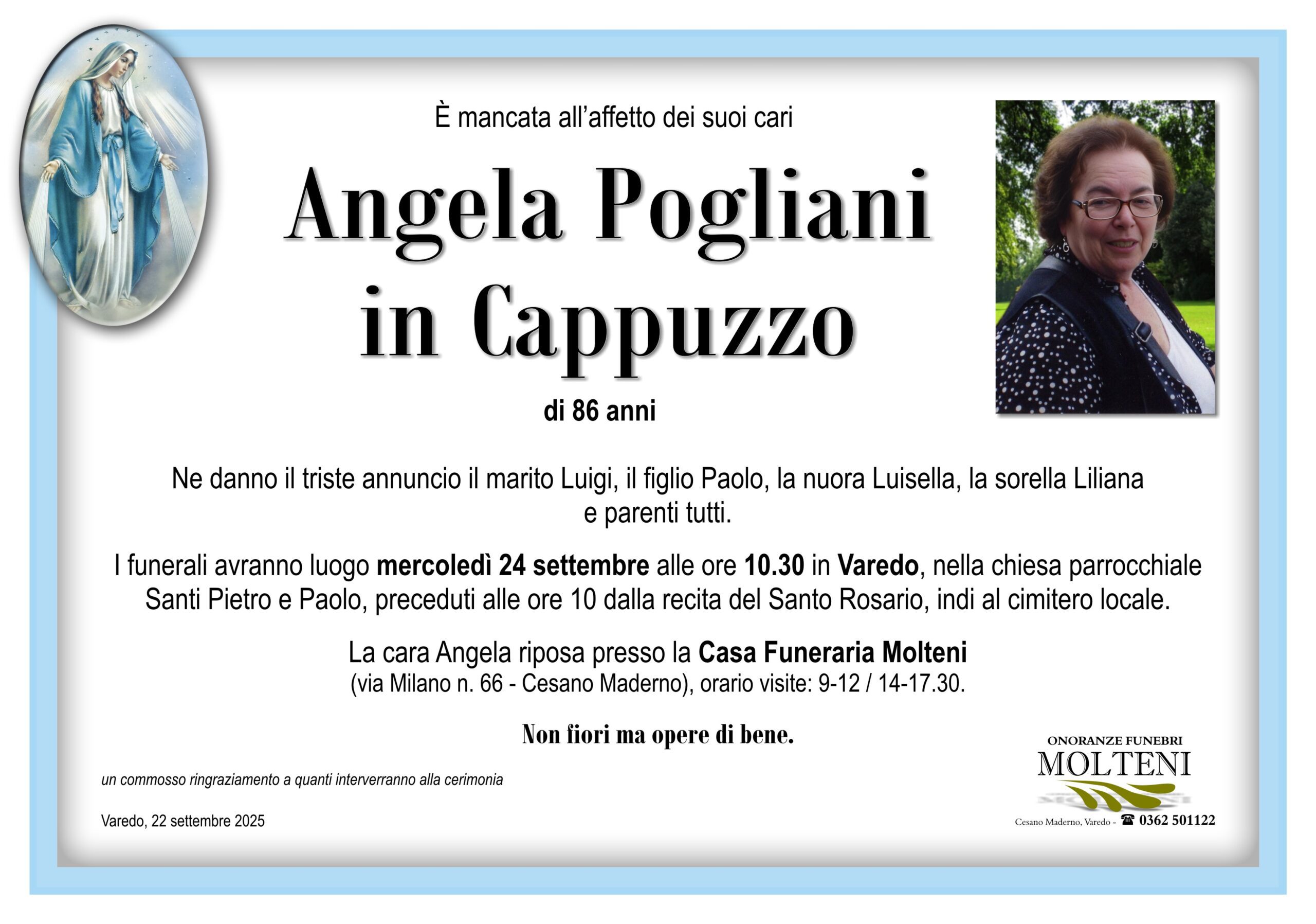Angela Pogliani<br>in Cappuzzo<p>Classe 1939<p>
