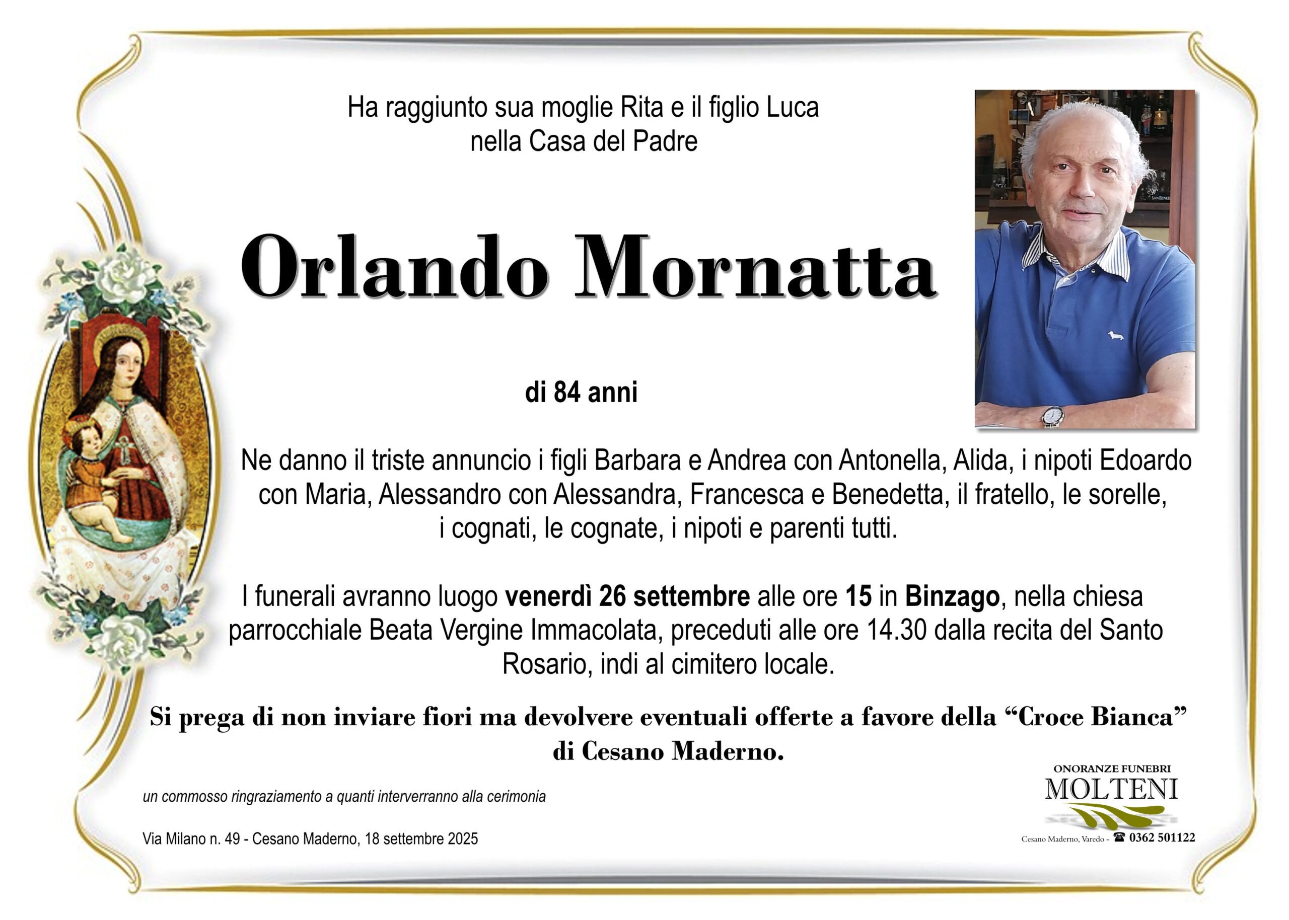 Orlando Mornatta<p>Classe 1941<p>
