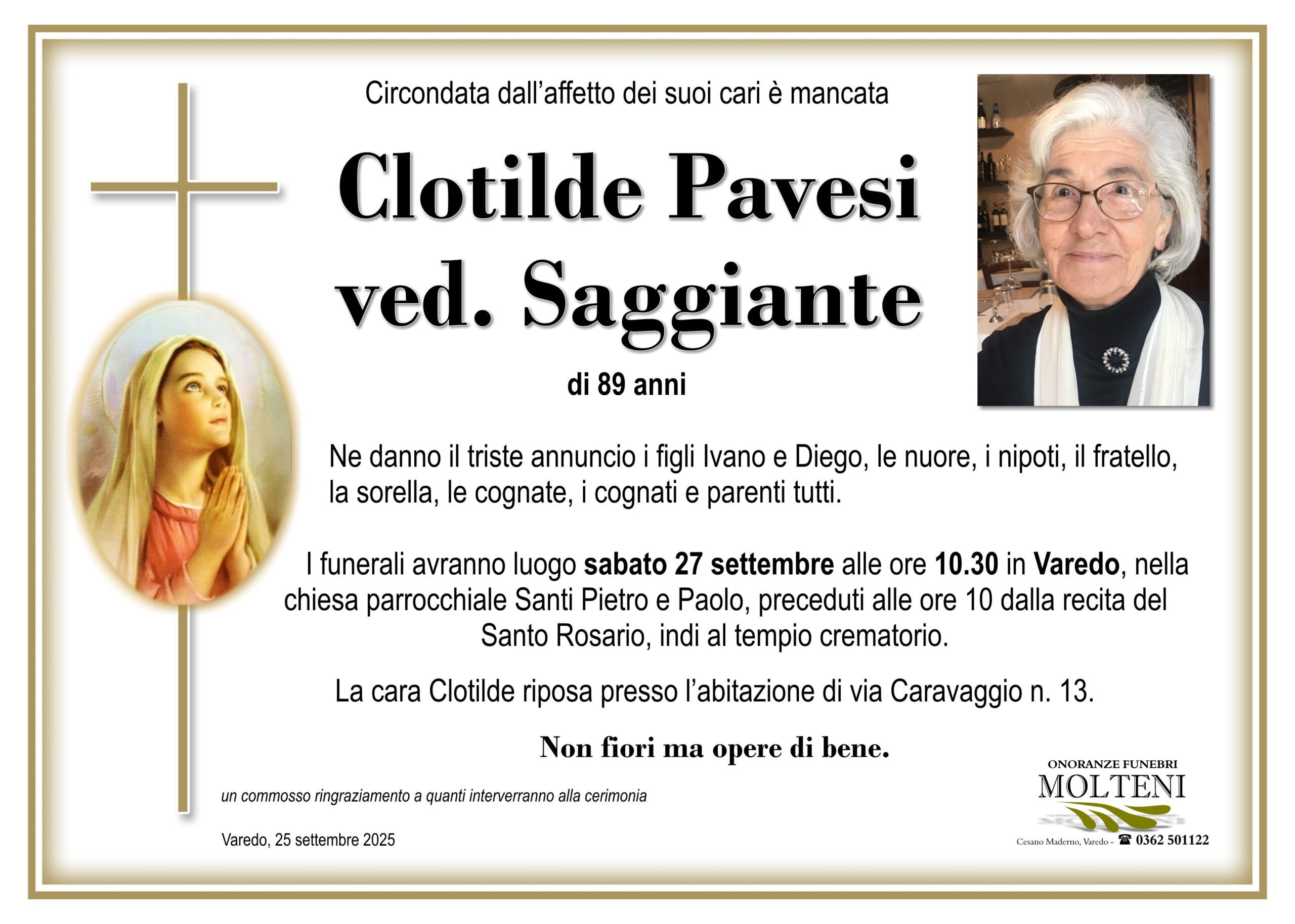 Clotilde Pavesi<br>ved. Saggiante<p>Classe 1936<p>