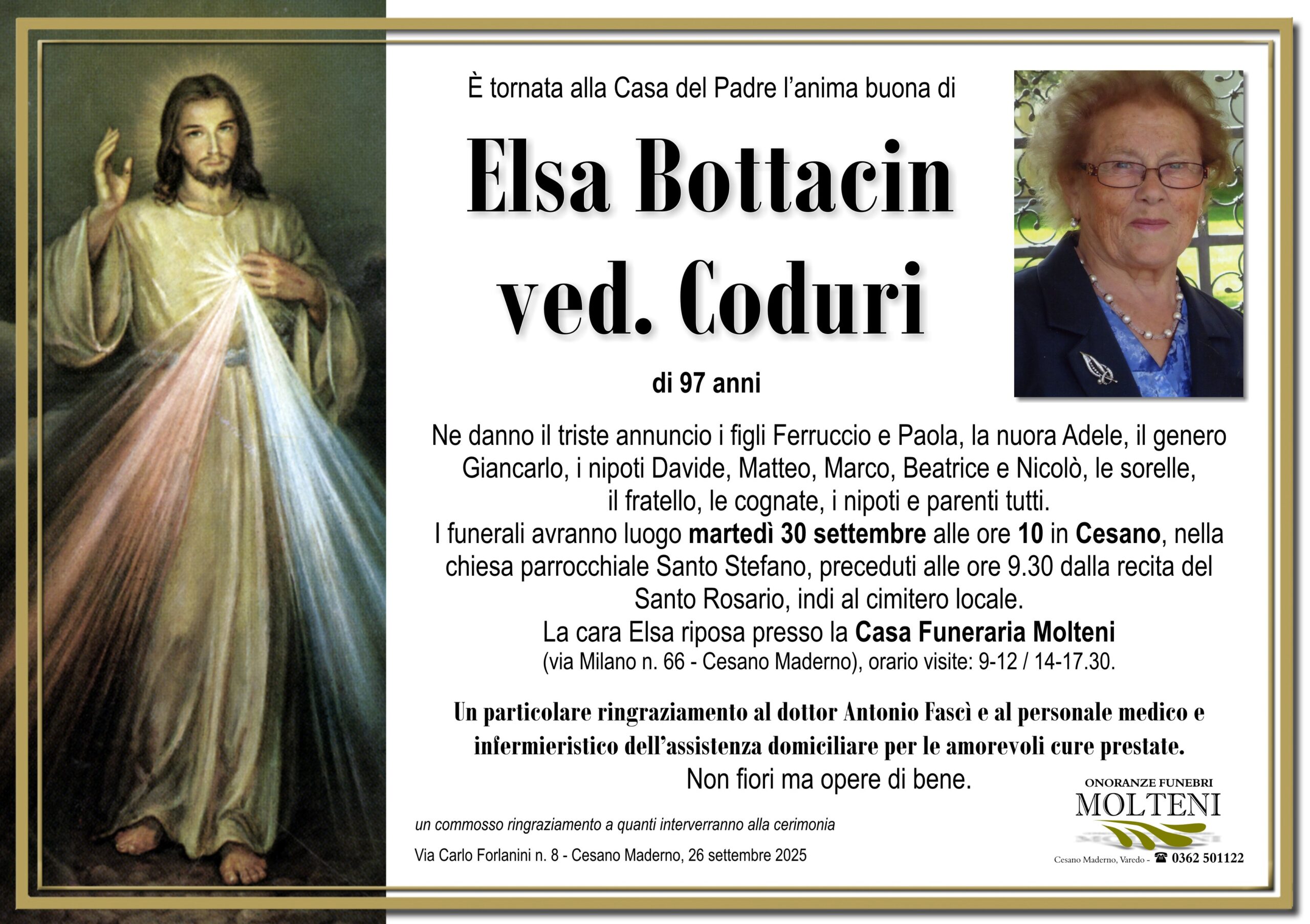 Elsa Bottacin<br>ved. Coduri<p>Classe 1928<p>