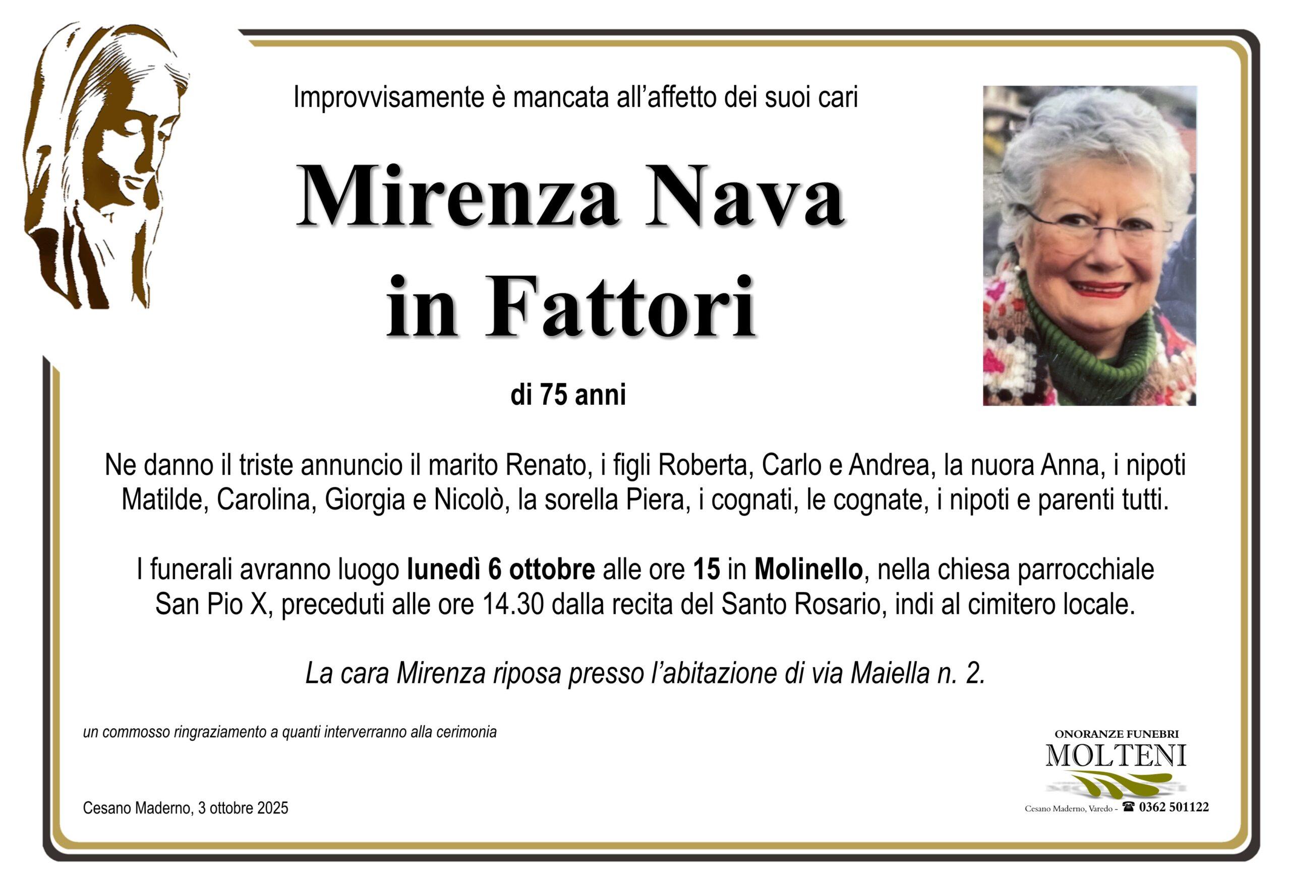 Mirenza Nava<br>in Fattori<p>Classe 1950<p>