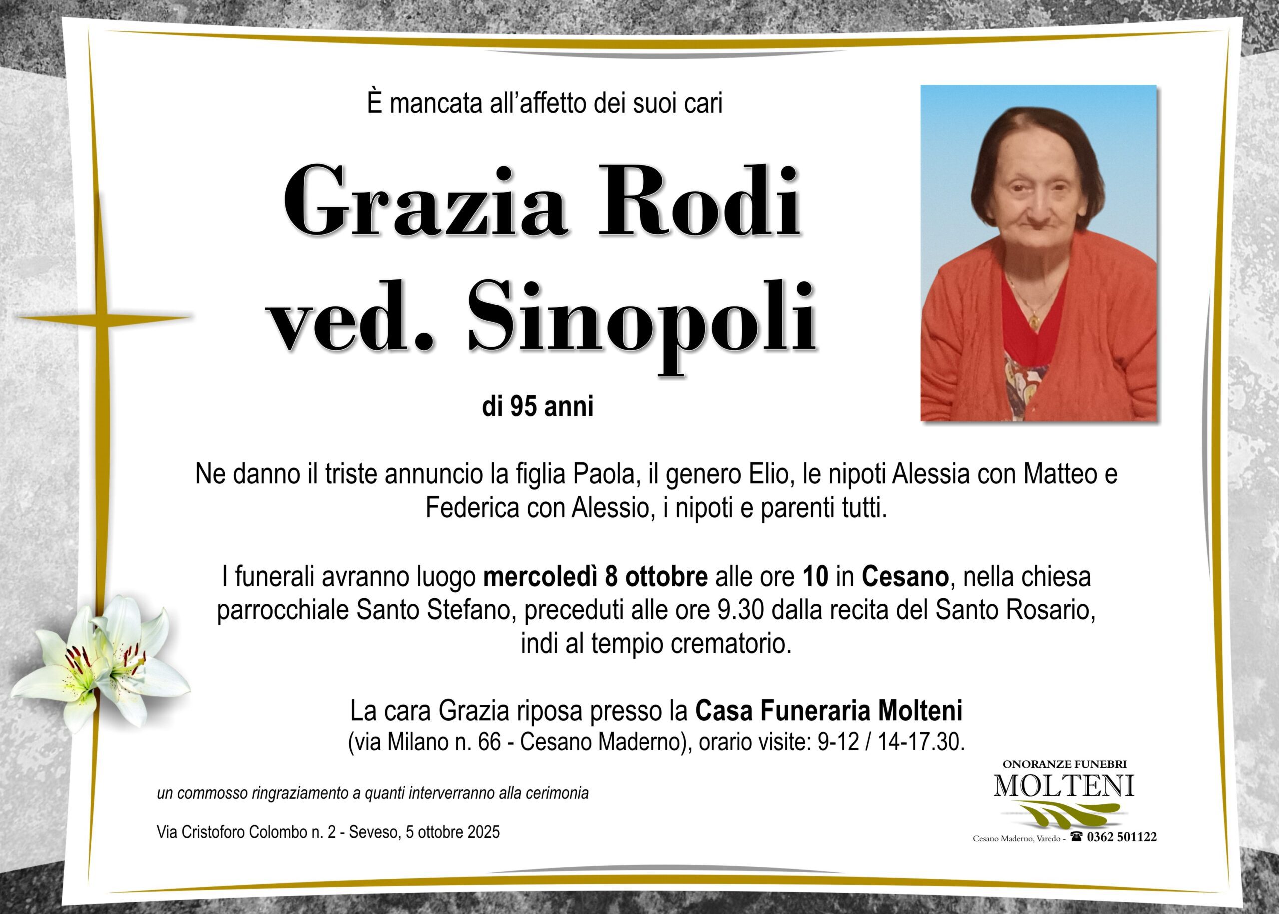 Grazia Rodi<br>ved. Sinopoli<p>Classe 1930<p>