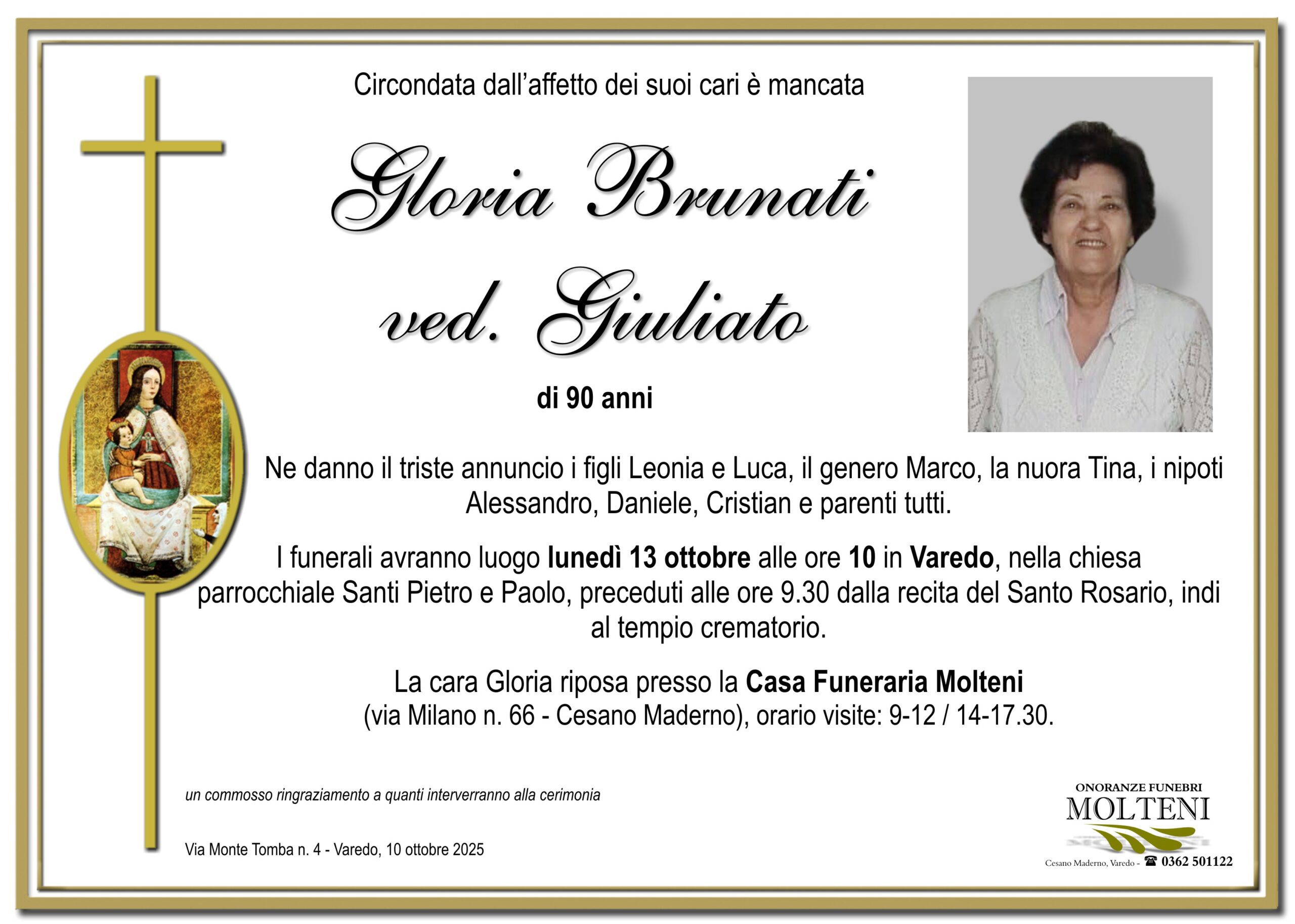 Gloria Brunati<br>ved. Giuliato<p>Classe 1935