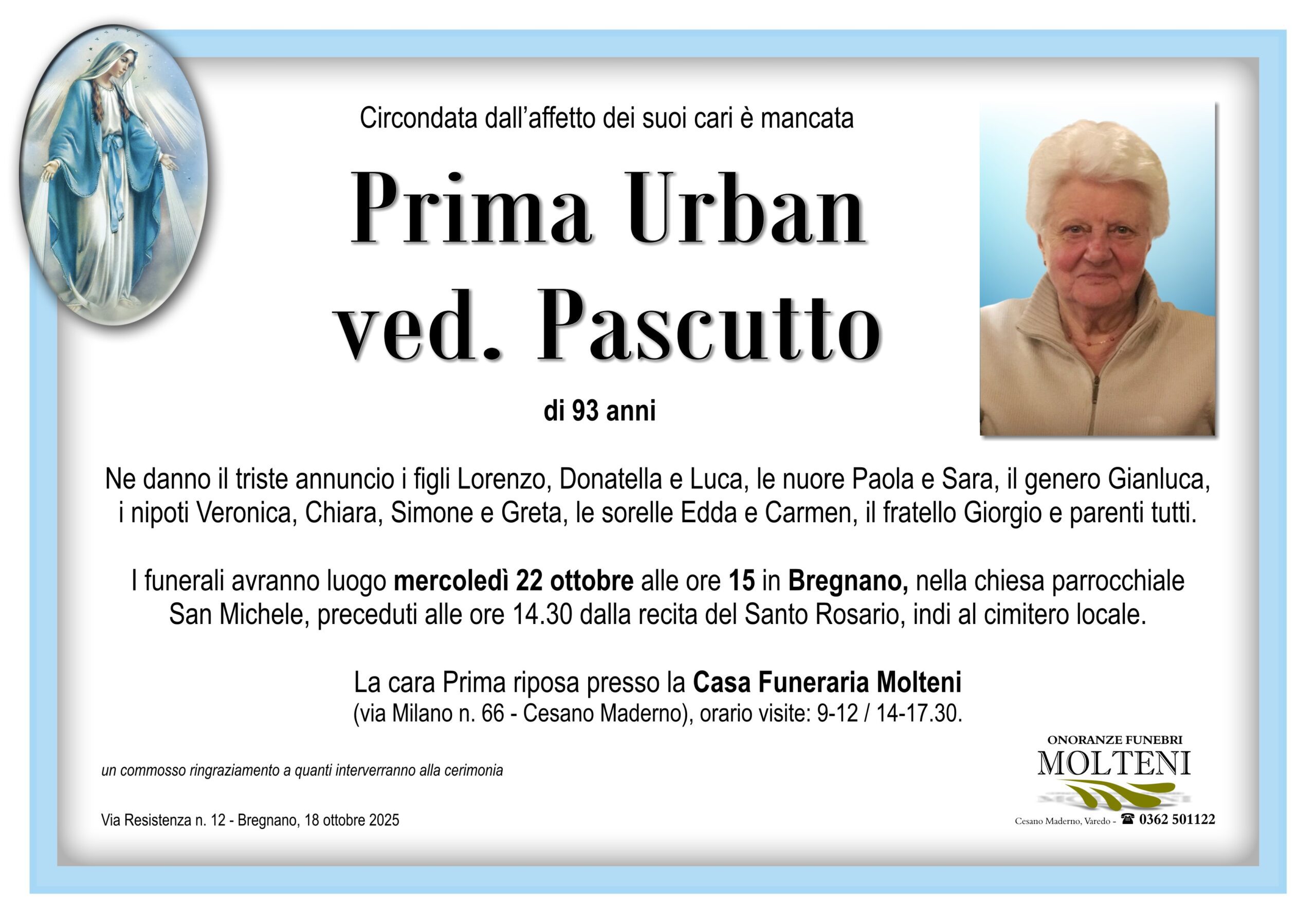 Prima Urban<br>ved. Pascutto<p>Classe 1932<p>