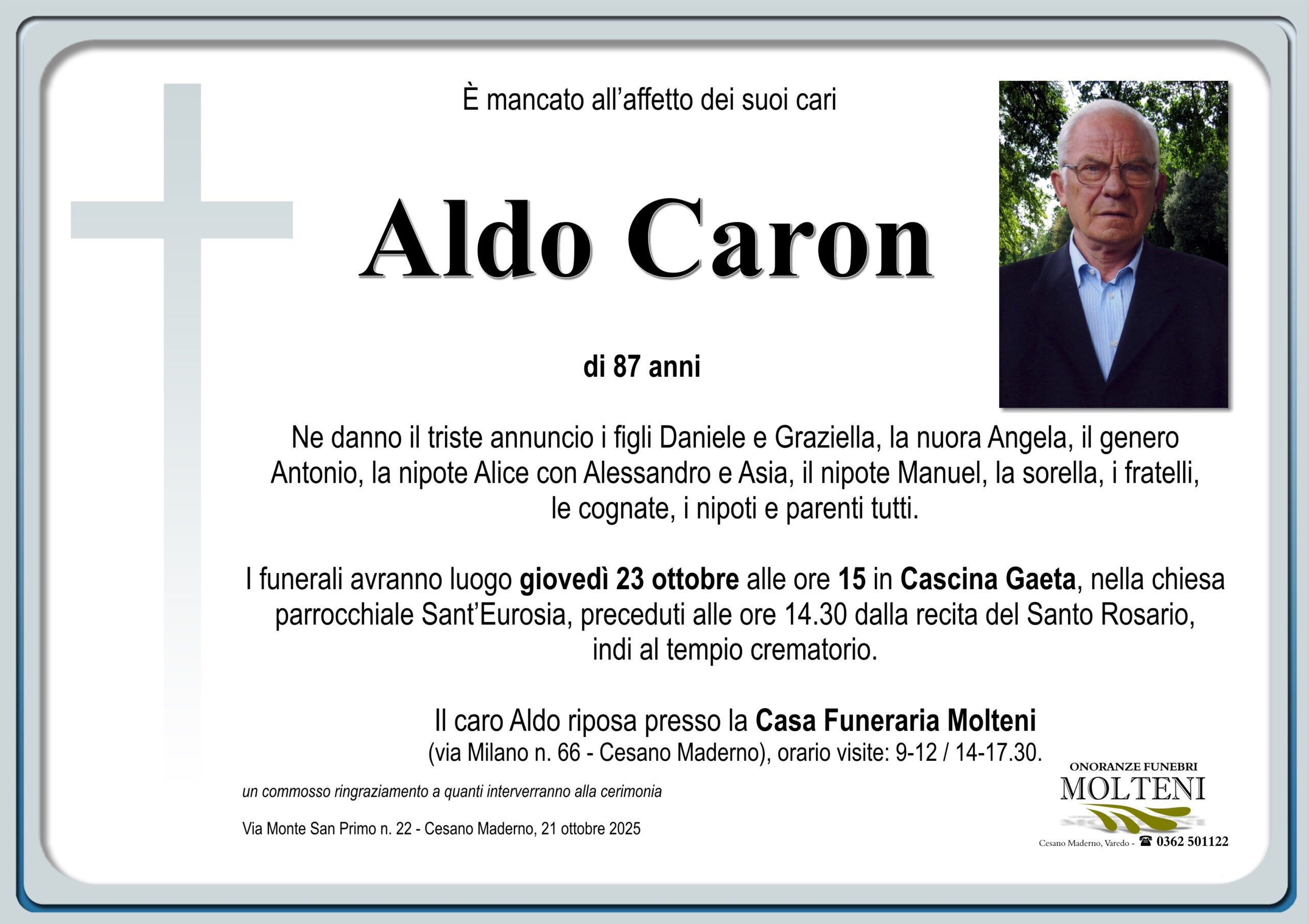 Aldo Caron<p>Classe 1937<p>