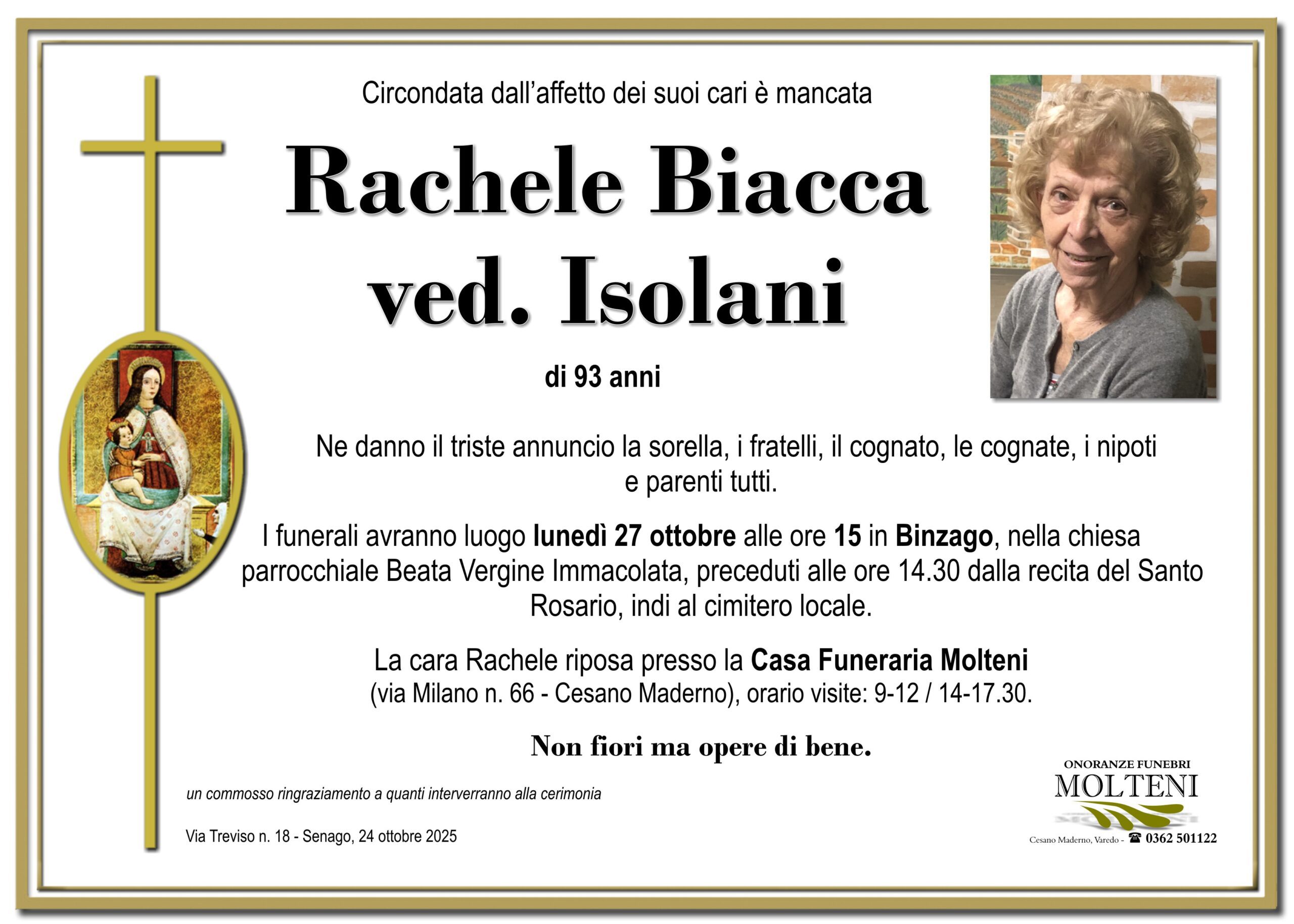 Rachele Biacca<br>ved. Isolani<p>Classe 1932<p>