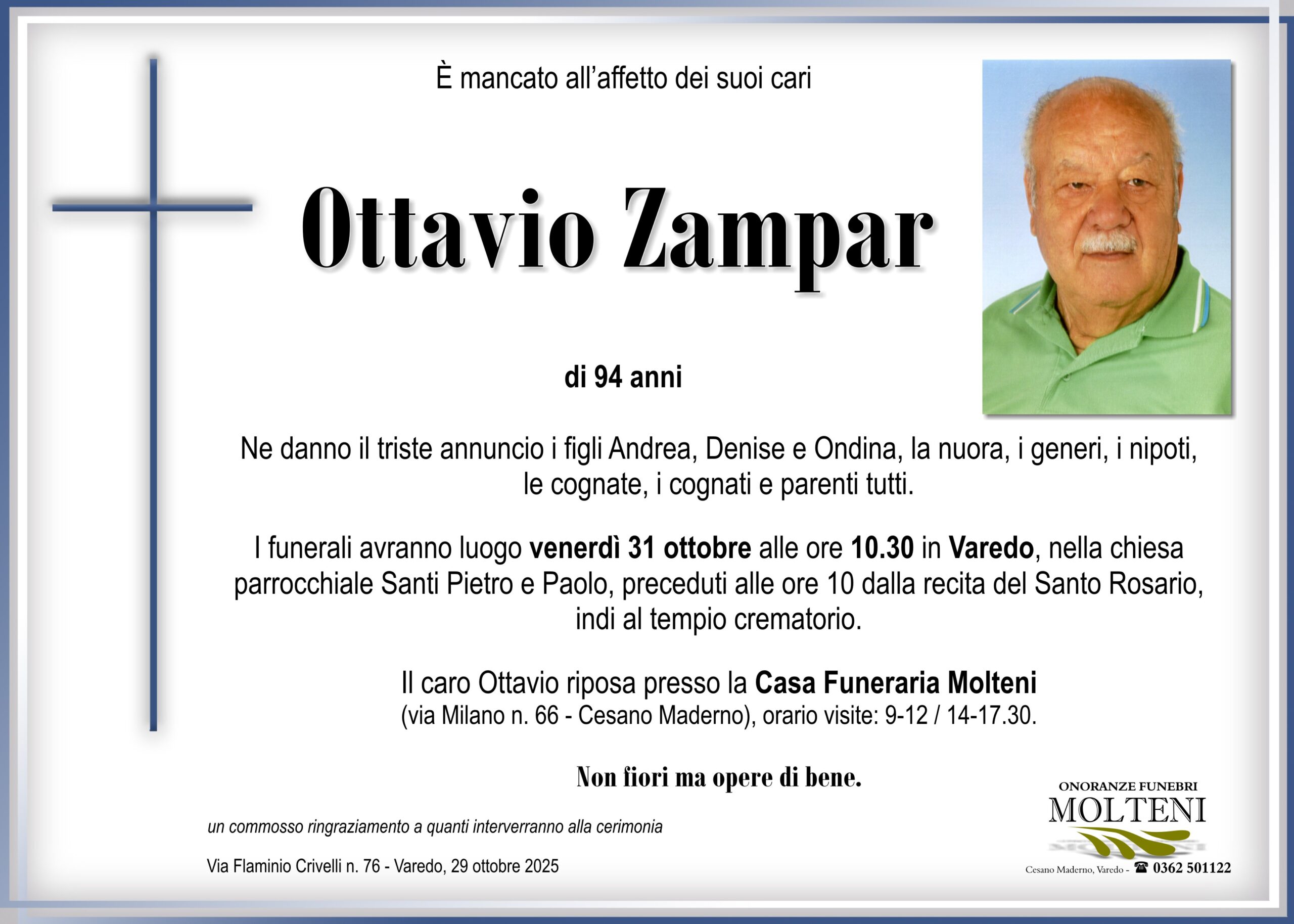 Ottavio Zampar<p>Classe 1931<p>