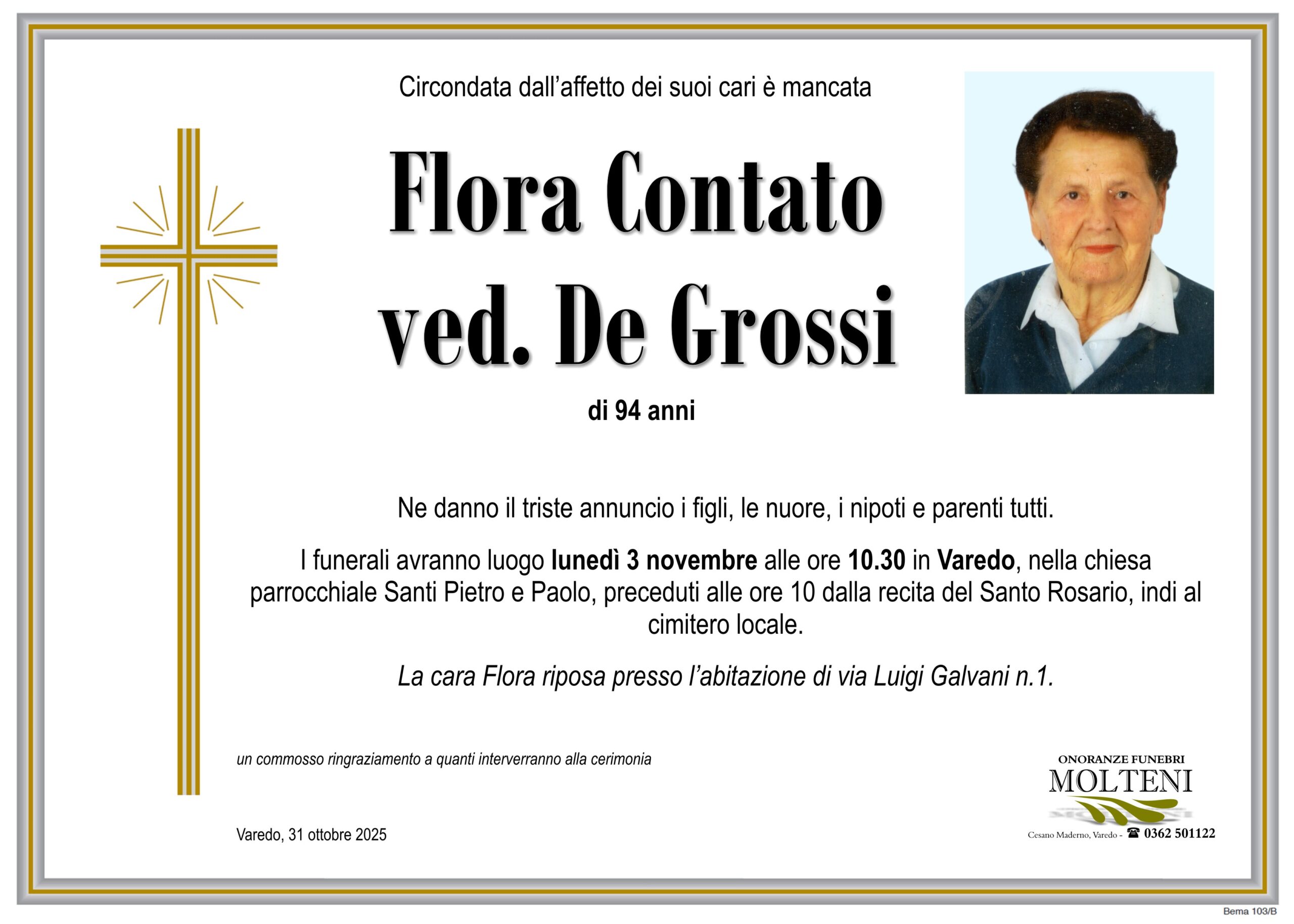 Flora Contato<br>ved. De Grossi<p>Classe 1931