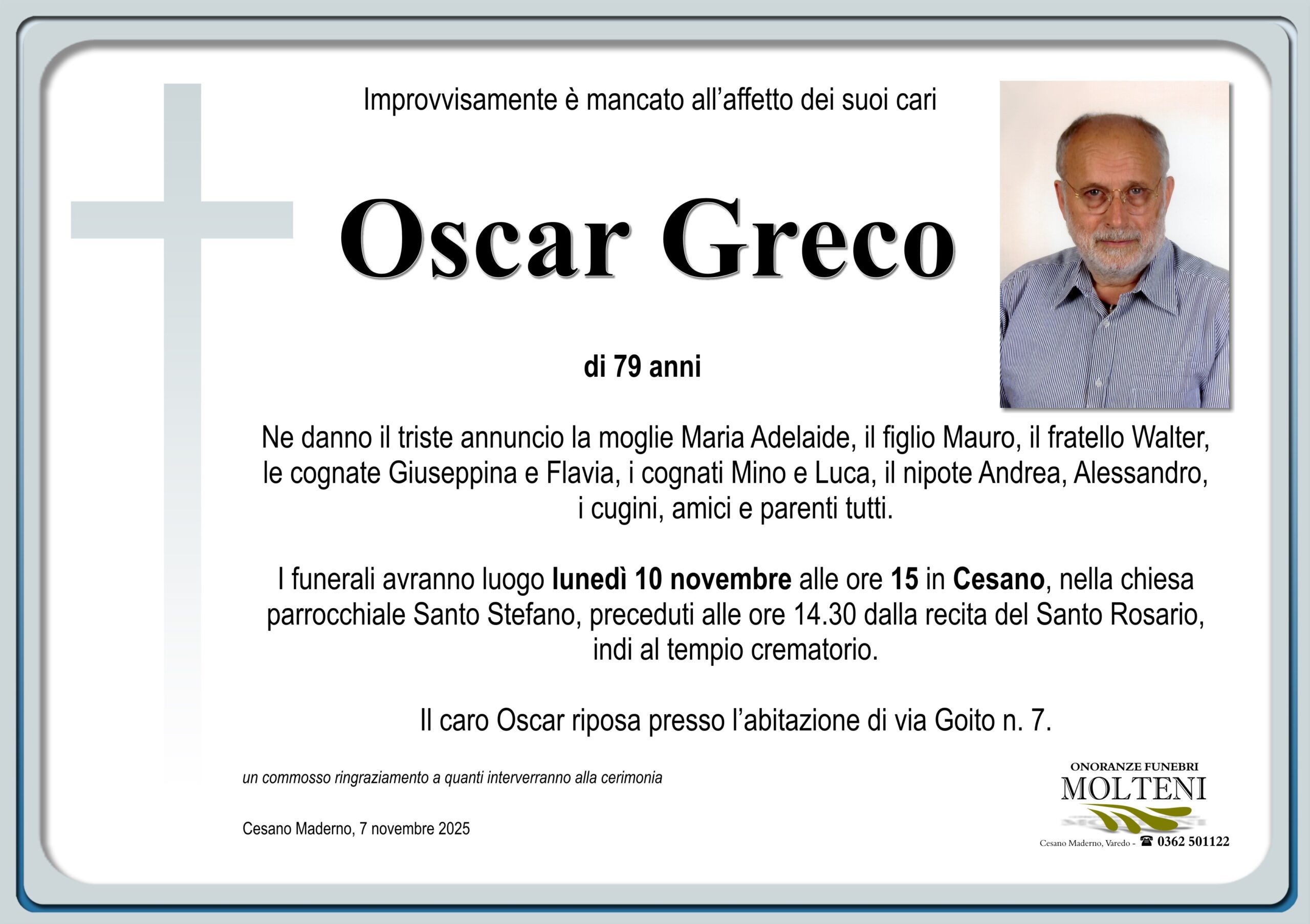 Oscar Greco<p>Classe 1946<p>