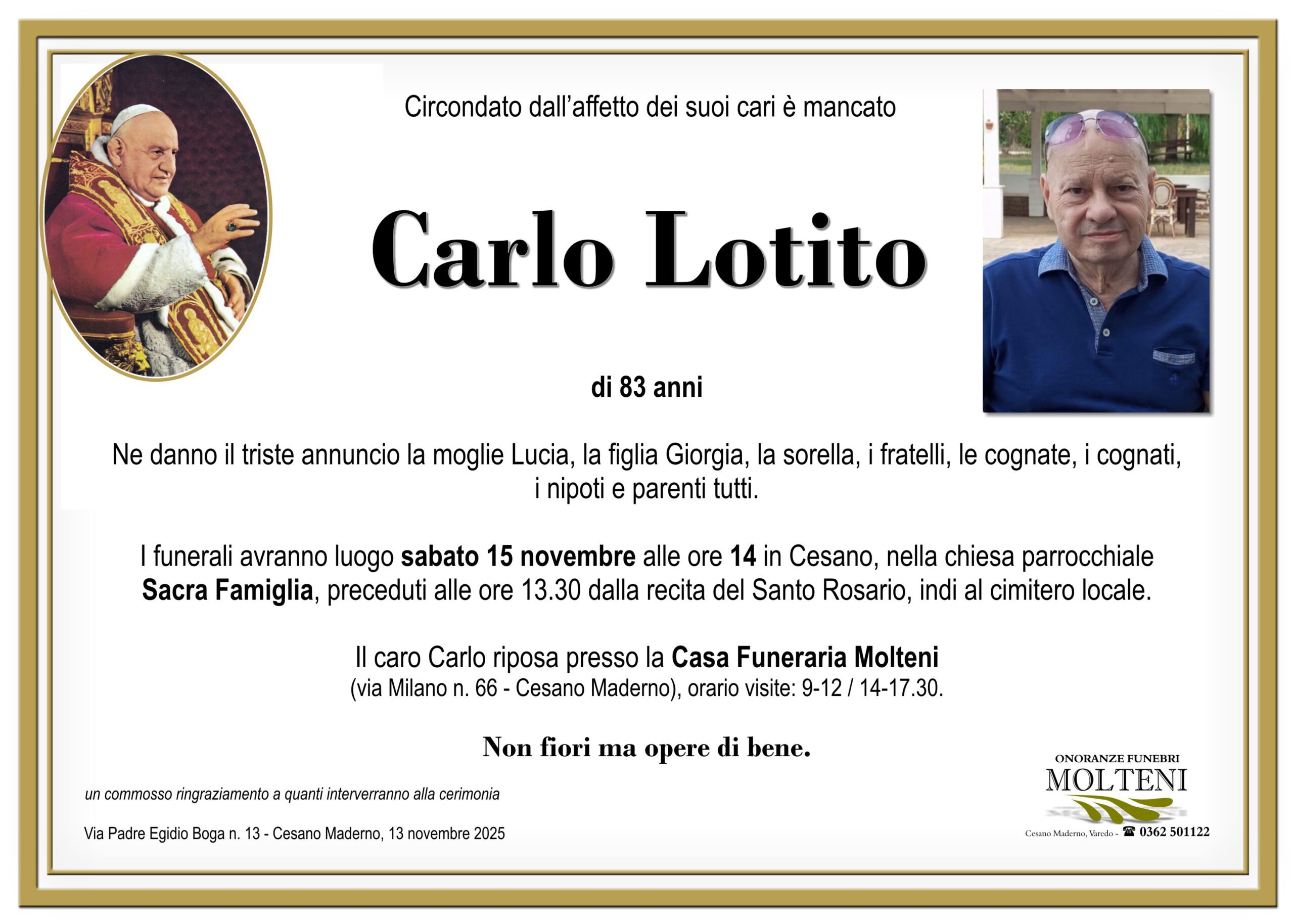 Carlo Lotito<p>Classe 1942<p>