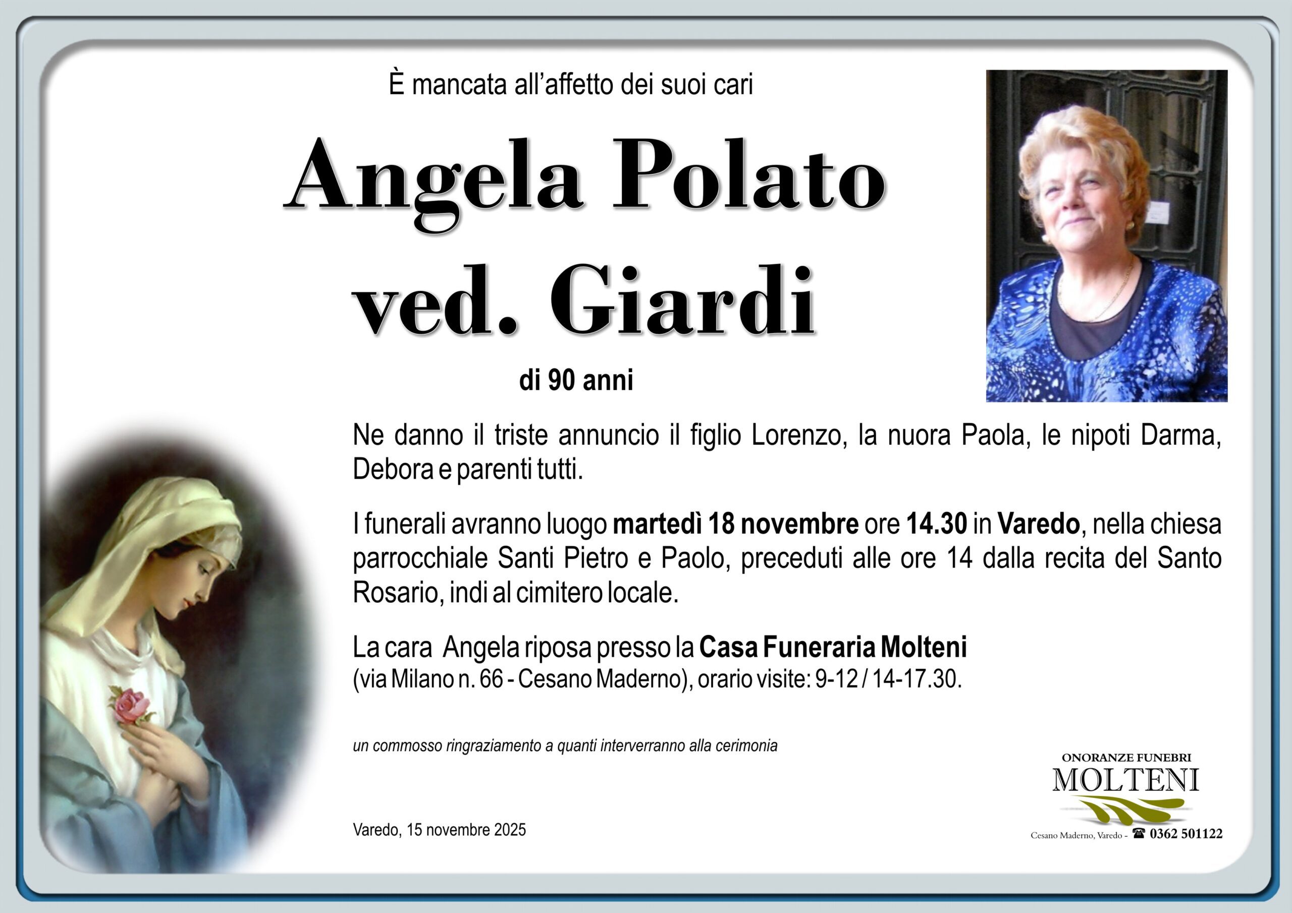 Angela Polato<br>ved. Giardi<p>Classe 1935