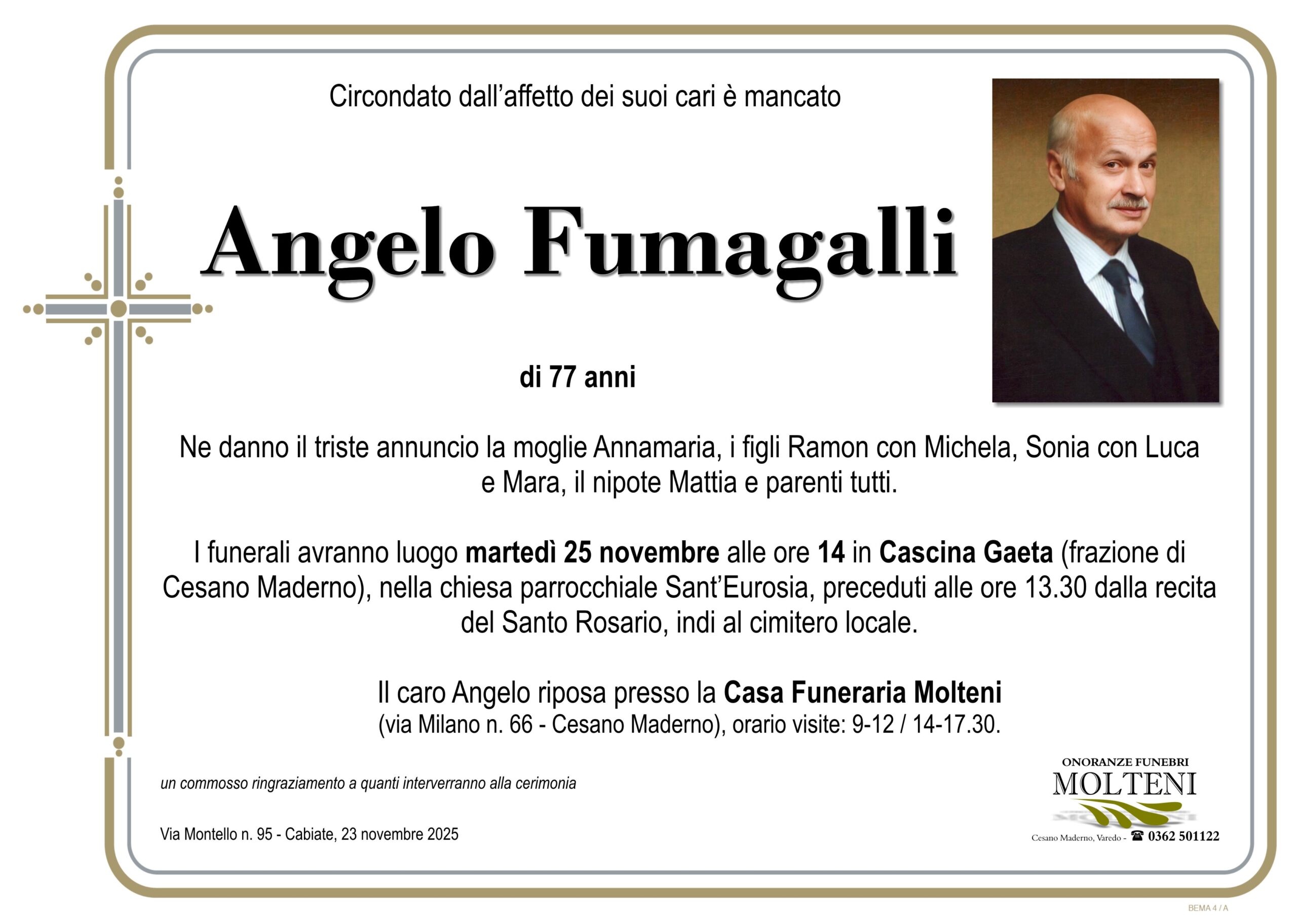 Angelo Fumagalli<p>Classe 1948<p>
