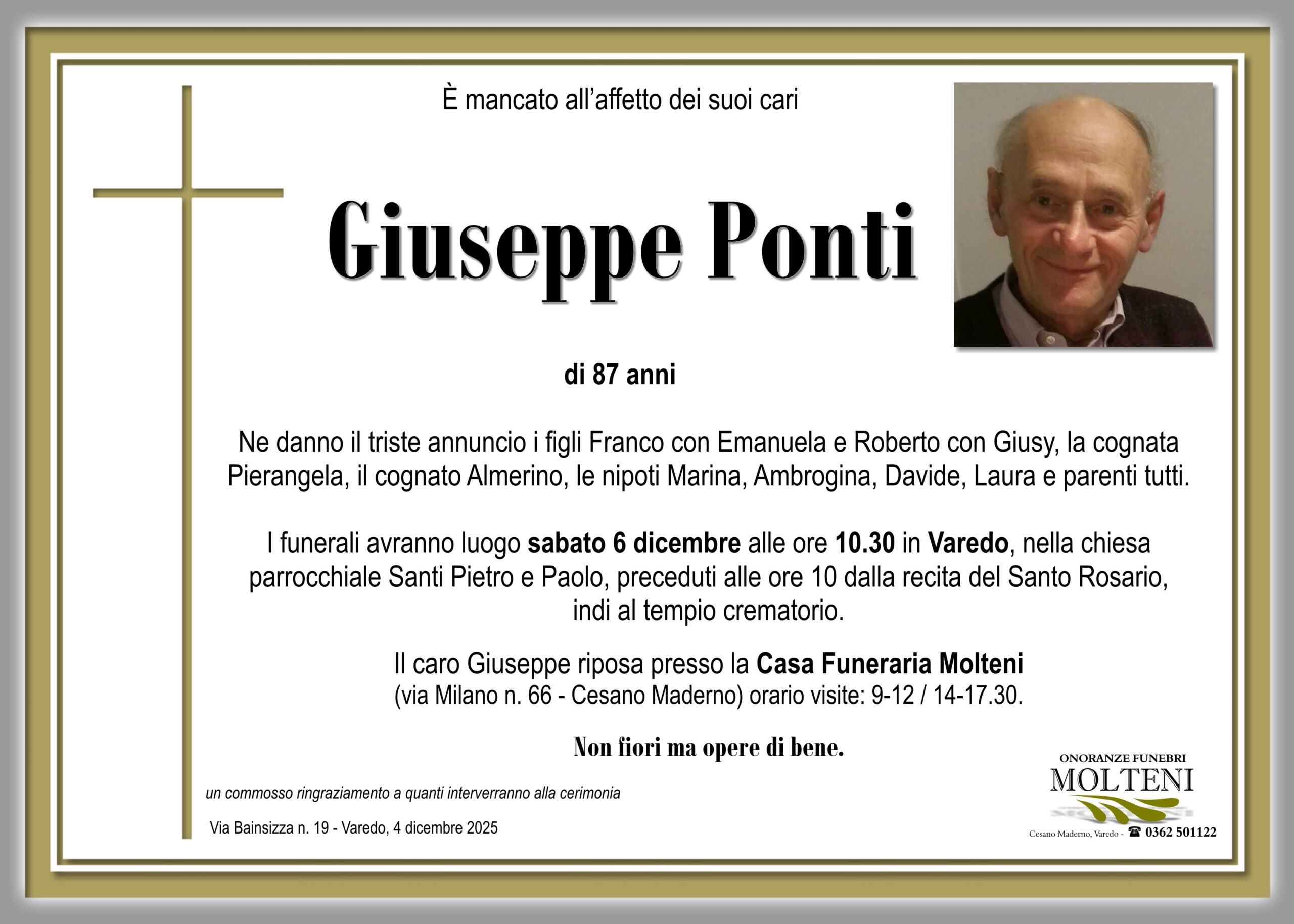 Giuseppe Ponti<p>Classe 1938<p>