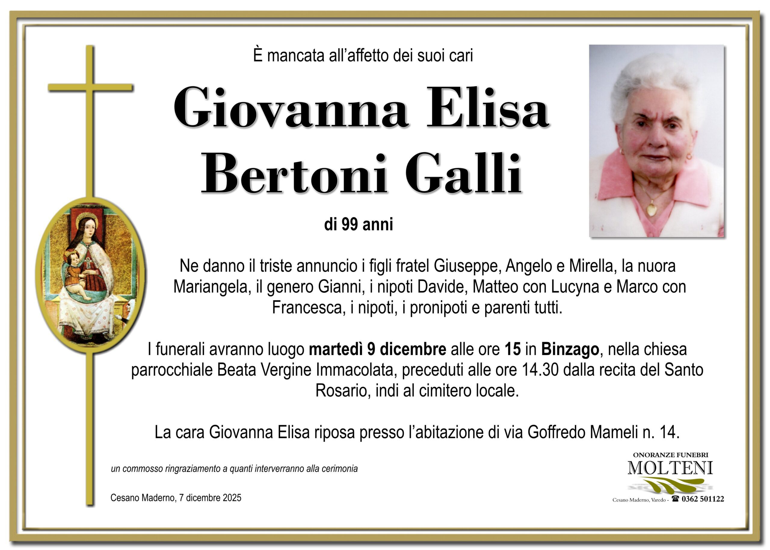 Giovanna Elisa Bertoni Galli<p>Classe 1926<p>