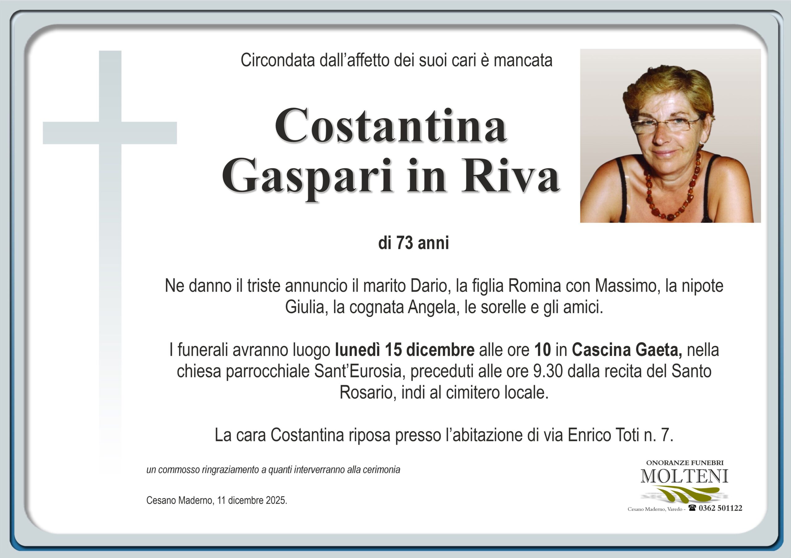 Costantina Gaspari<br>in Riva<p>Classe 1952
