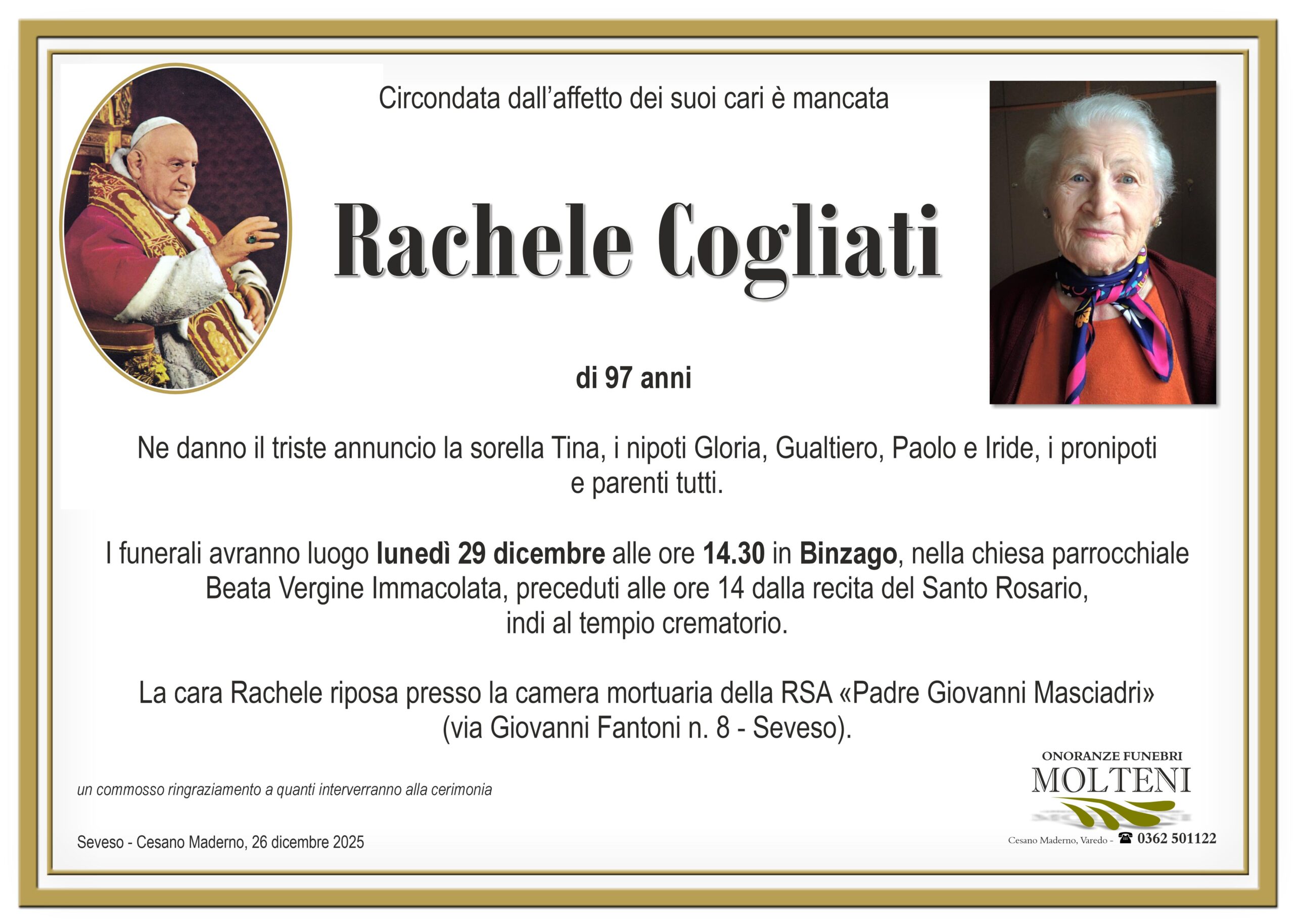 Rachele Cogliati<p>Classe 1928<p>