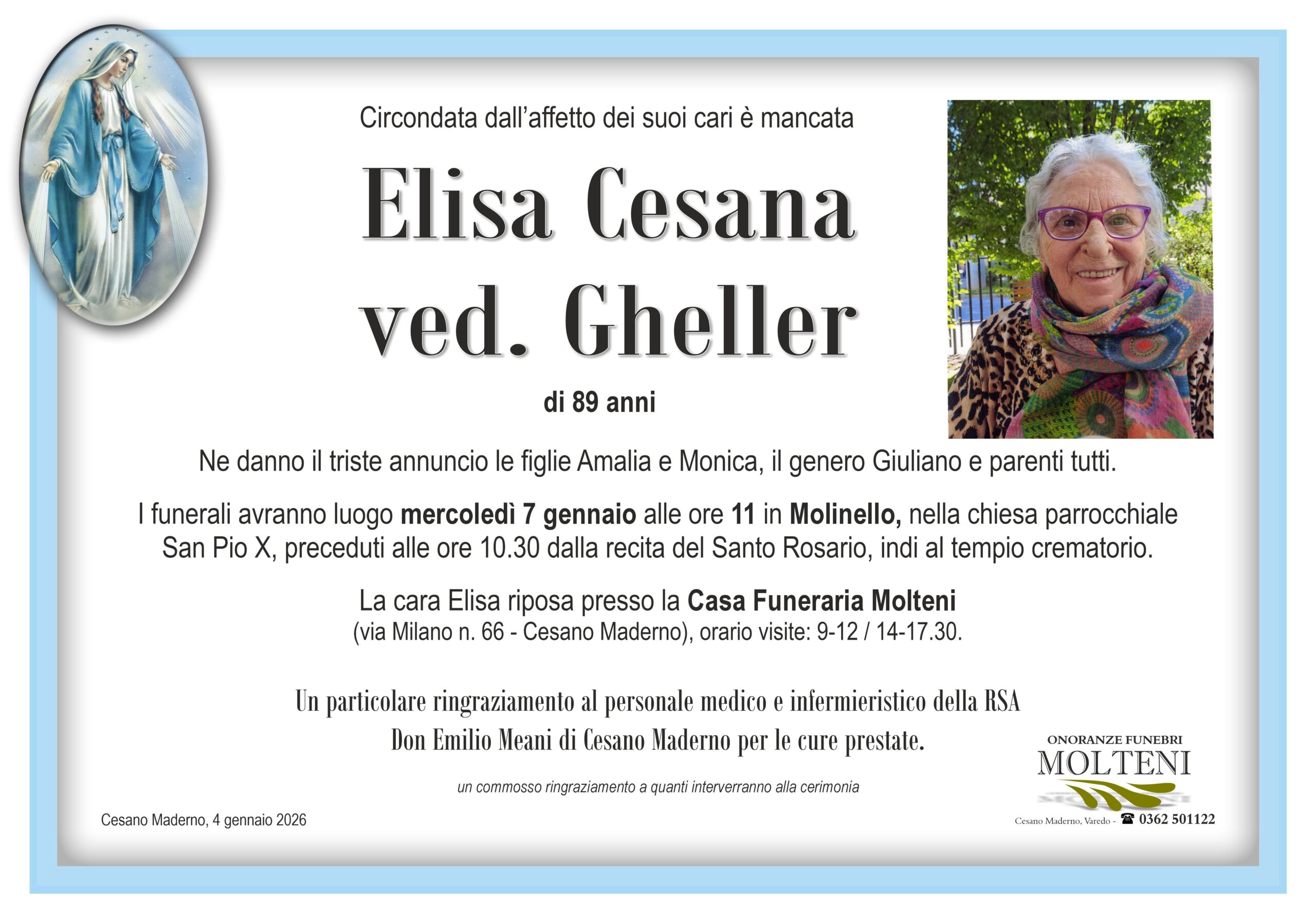 Elisa Cesana<br>ved. Gheller<p>Classe 1936<p>