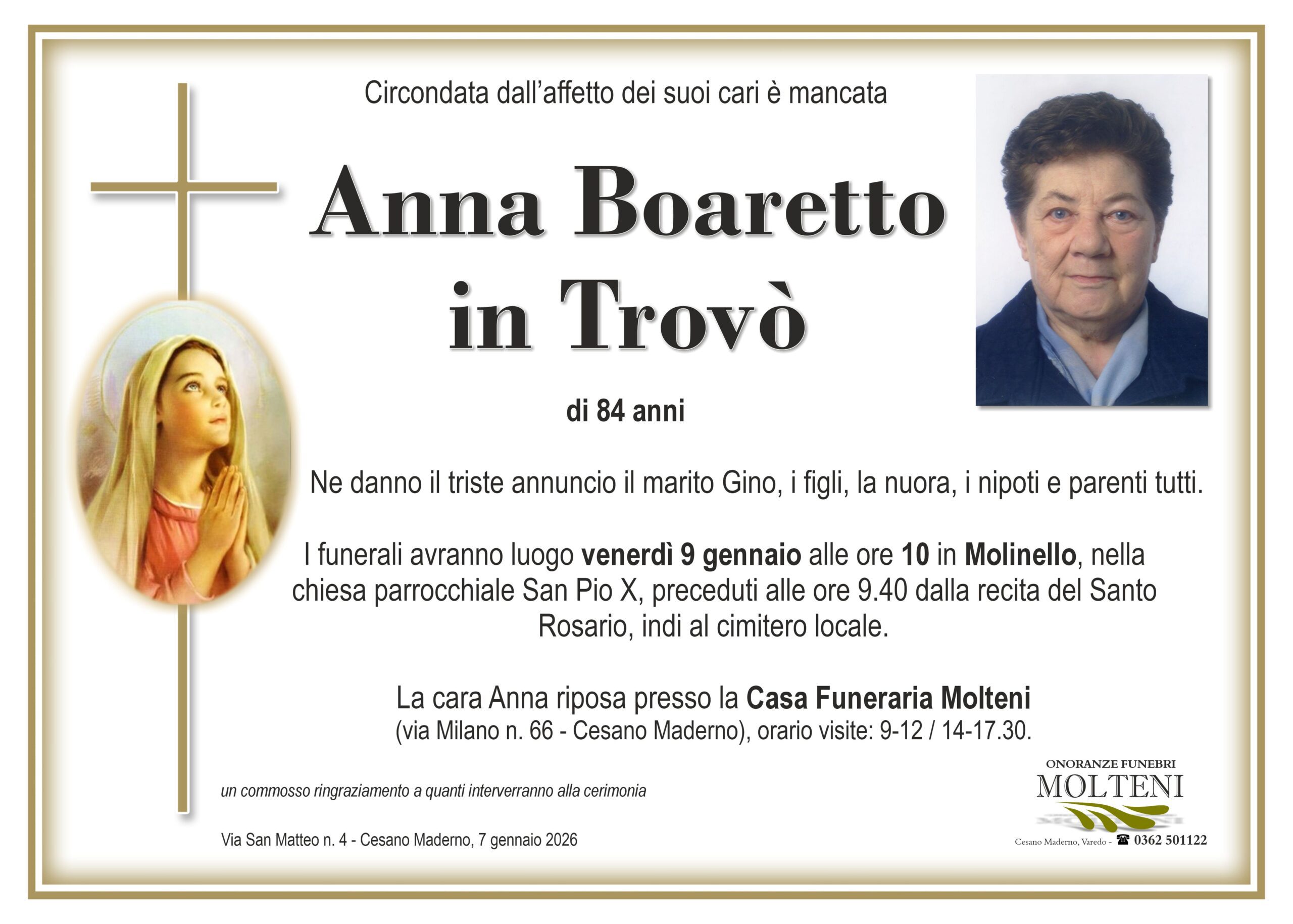 Anna Boaretto<br>in Trovò<p>Classe 1941<p>