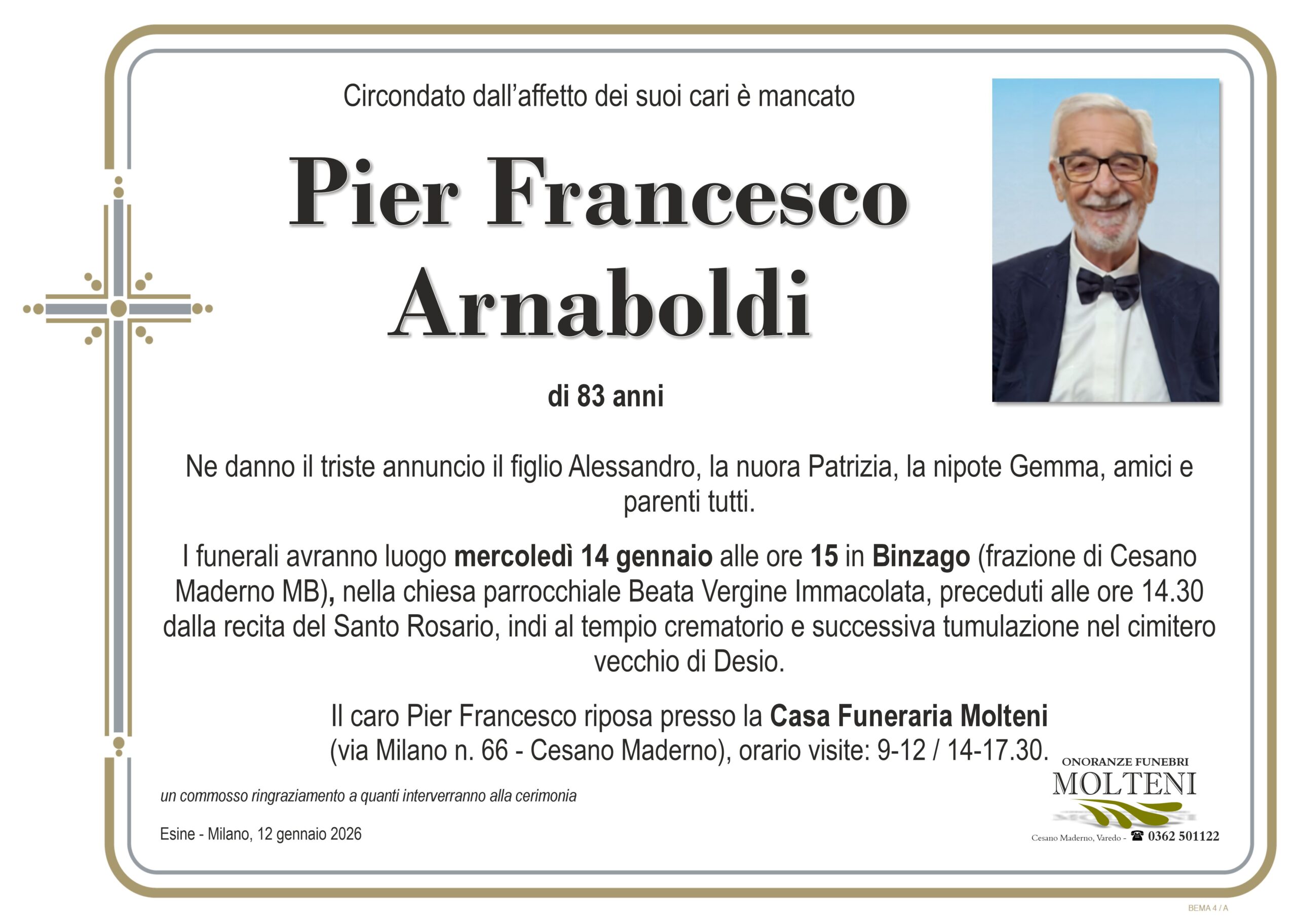 Pier Francesco Arnaboldi<p>Classe 1942<p>