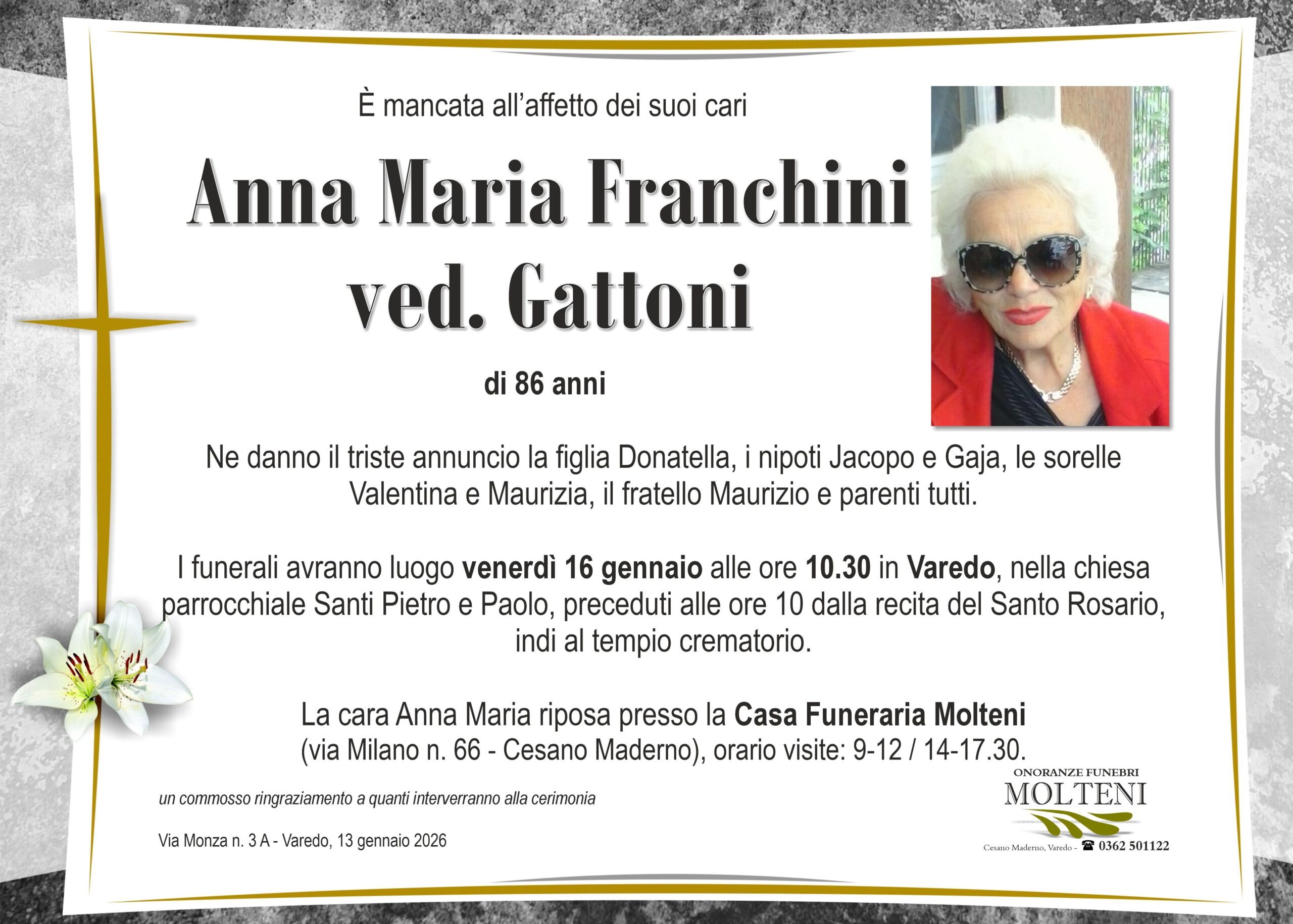 Anna Maria Franchini<br>ved. Gattoni<p>Classe 1939<p>