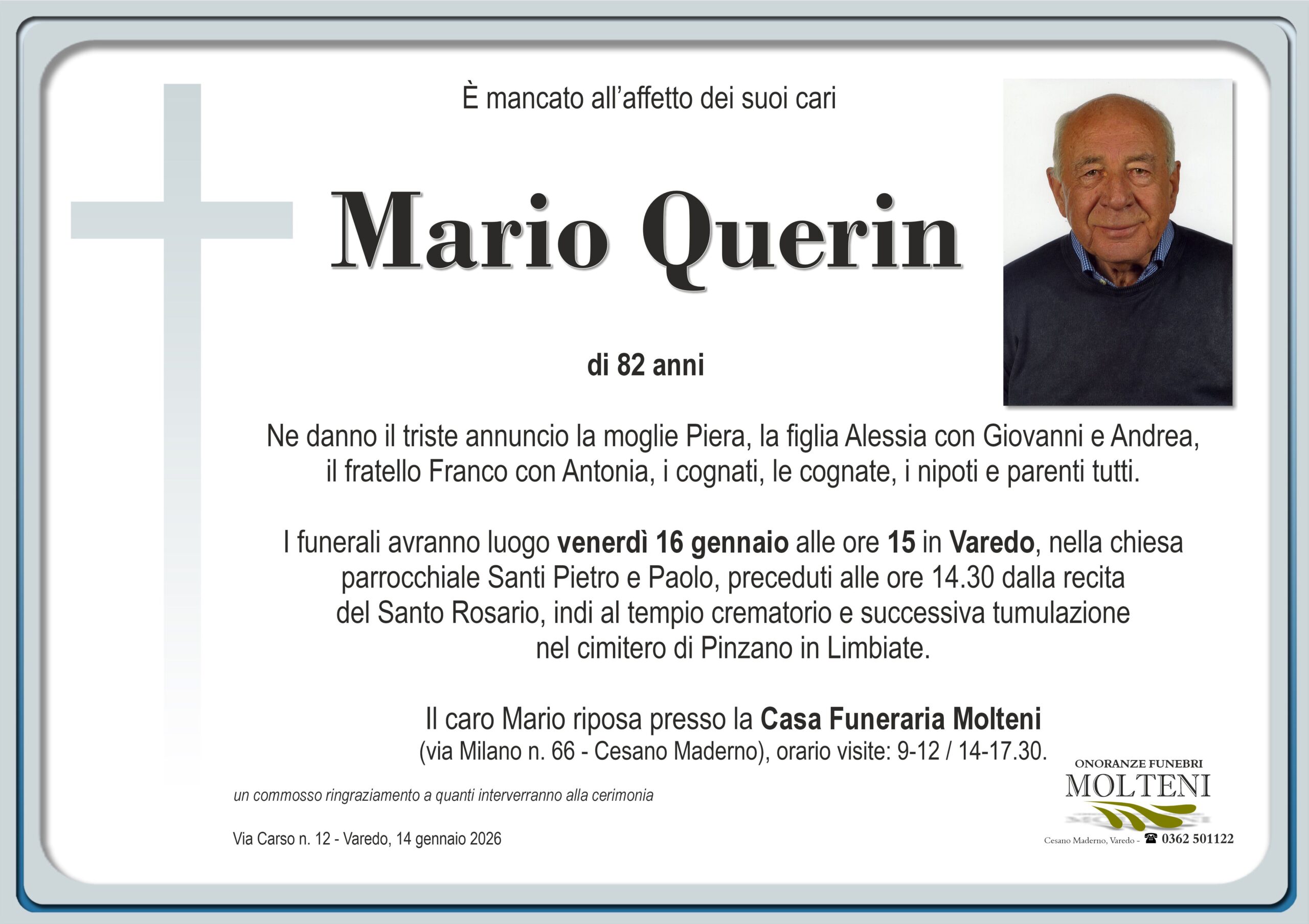 Mario Querin<p>Classe 1943<p>