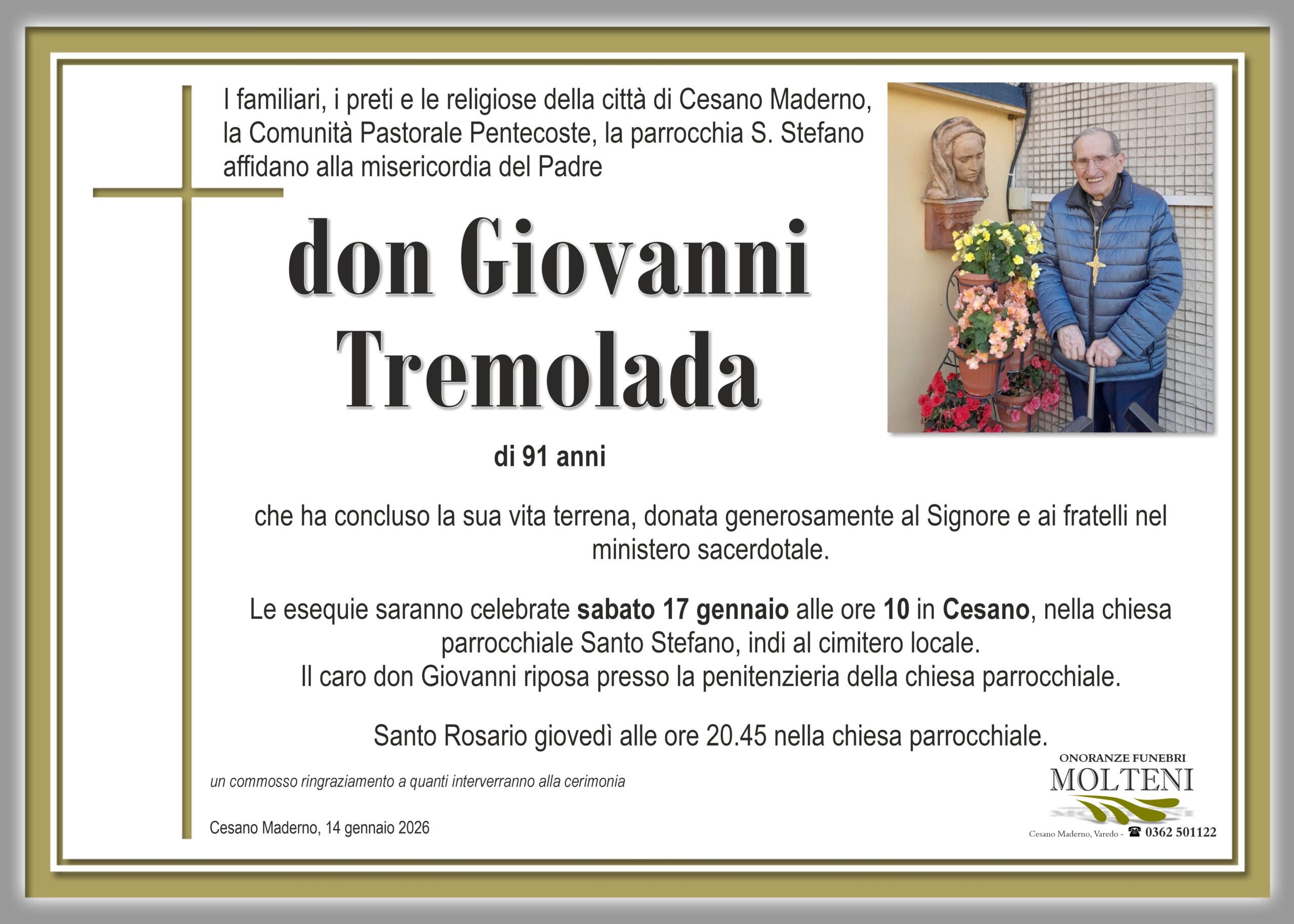 Don Giovanni Tremolada<p>Classe 1934<p>