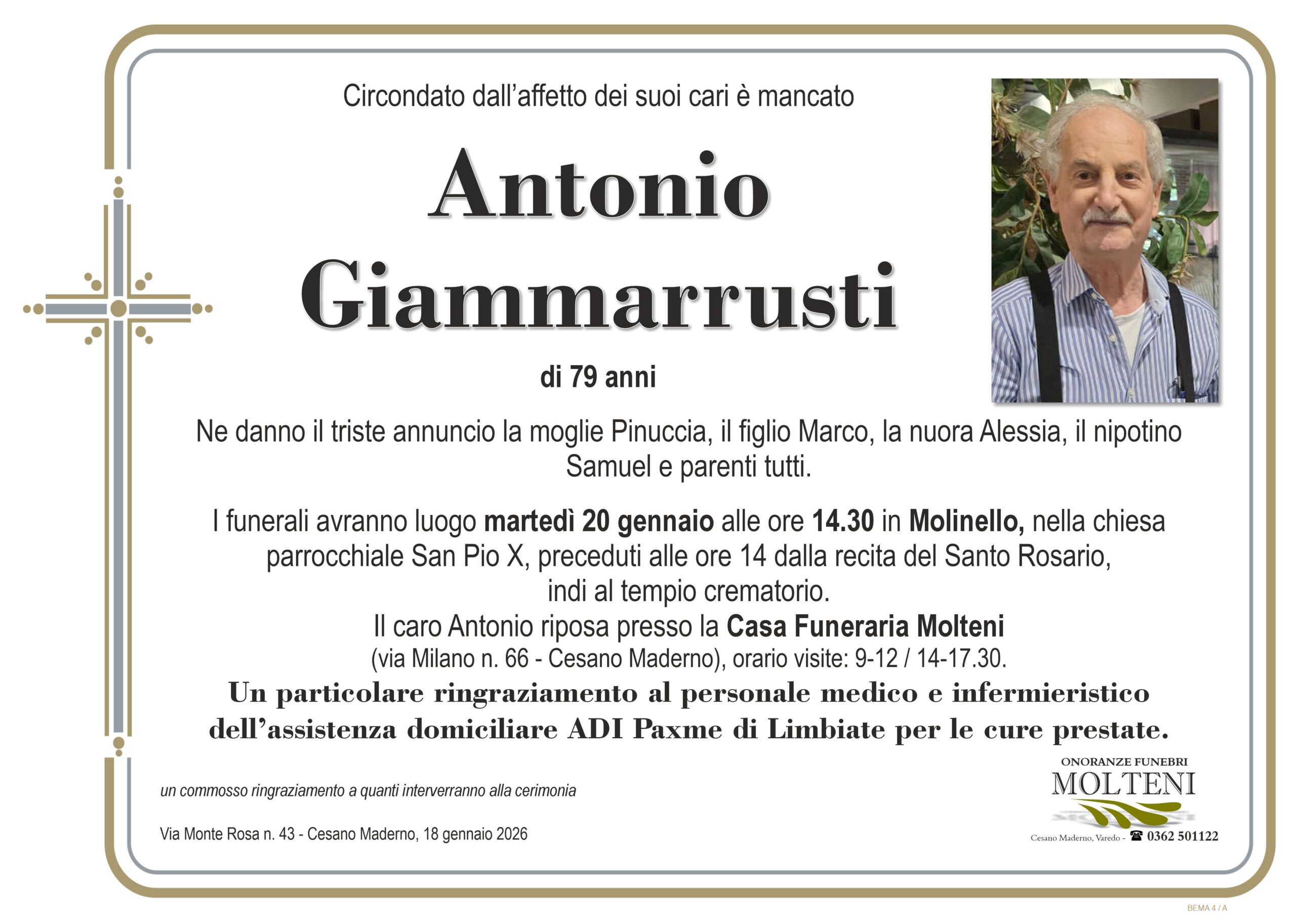 Antonio Giammarrusti<p>Classe 1946<p>