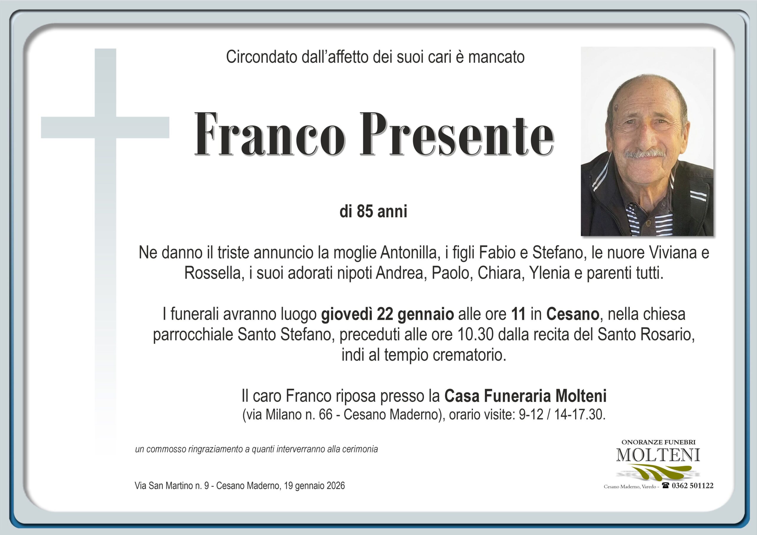 Franco Presente<p>Classe 1940<p>