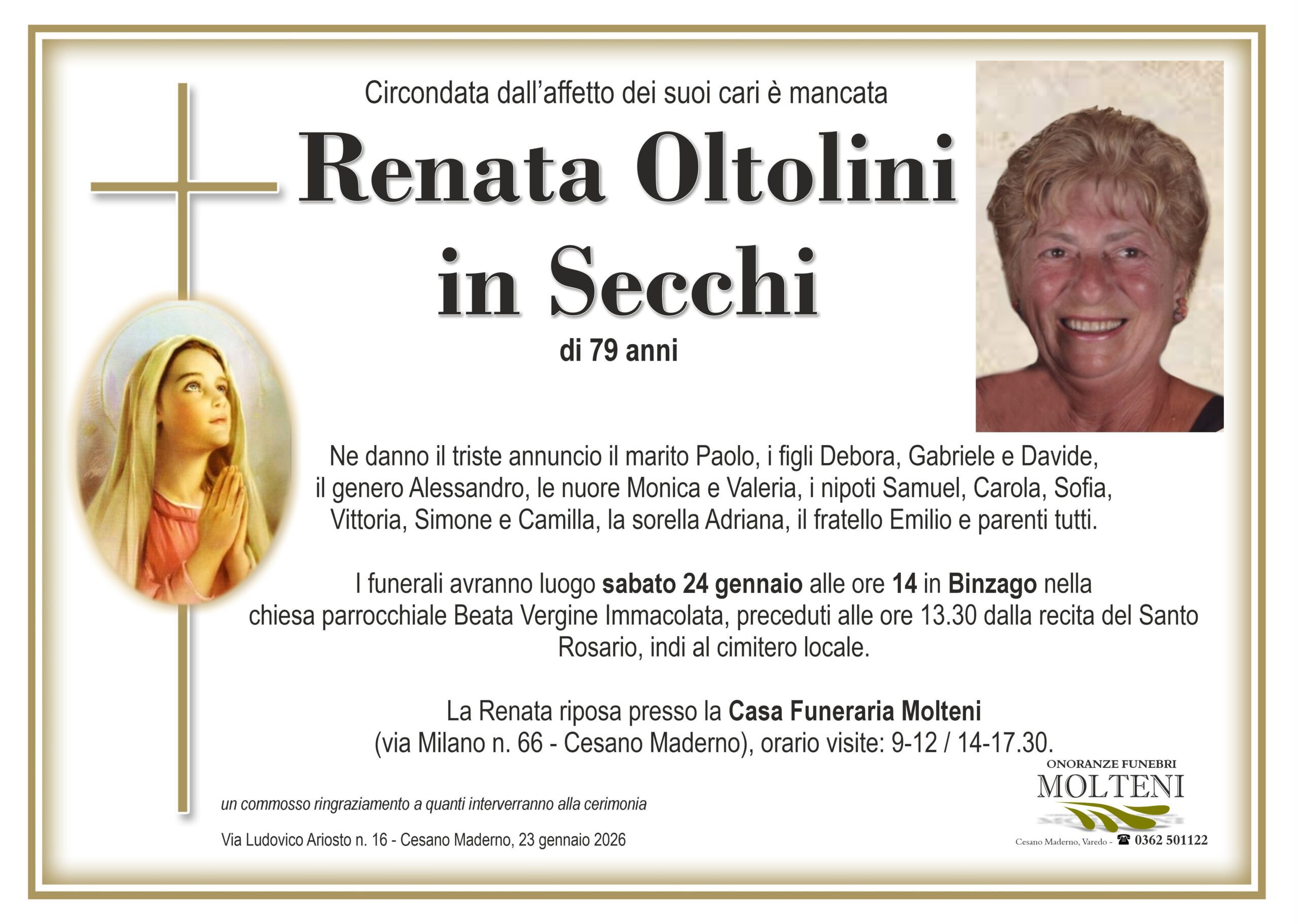 Renata Oltolini<br>in Secchi<p>Classe 1946