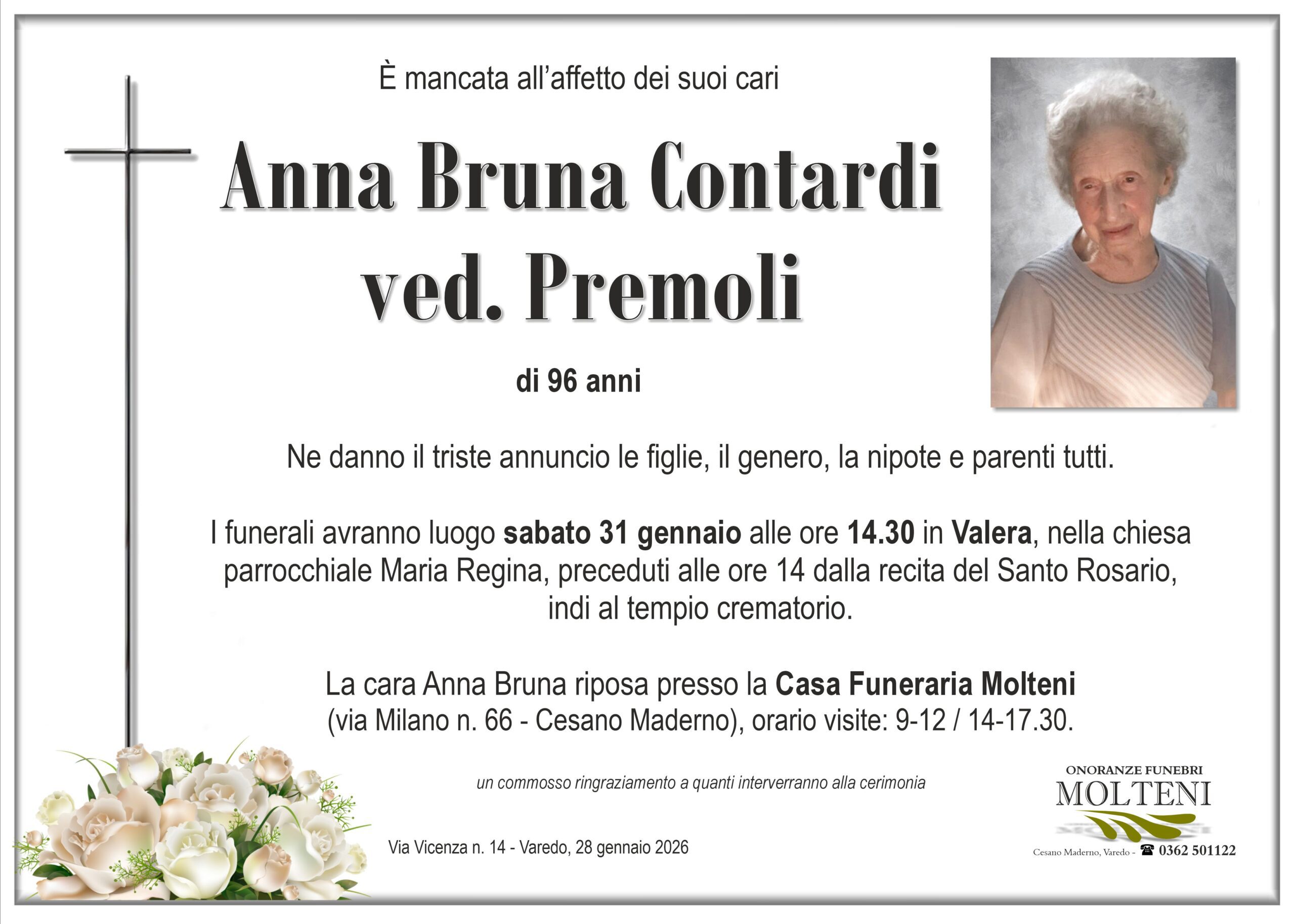 Anna Bruna Contardi<br>ved. Premoli<p>Classe 1929<p>