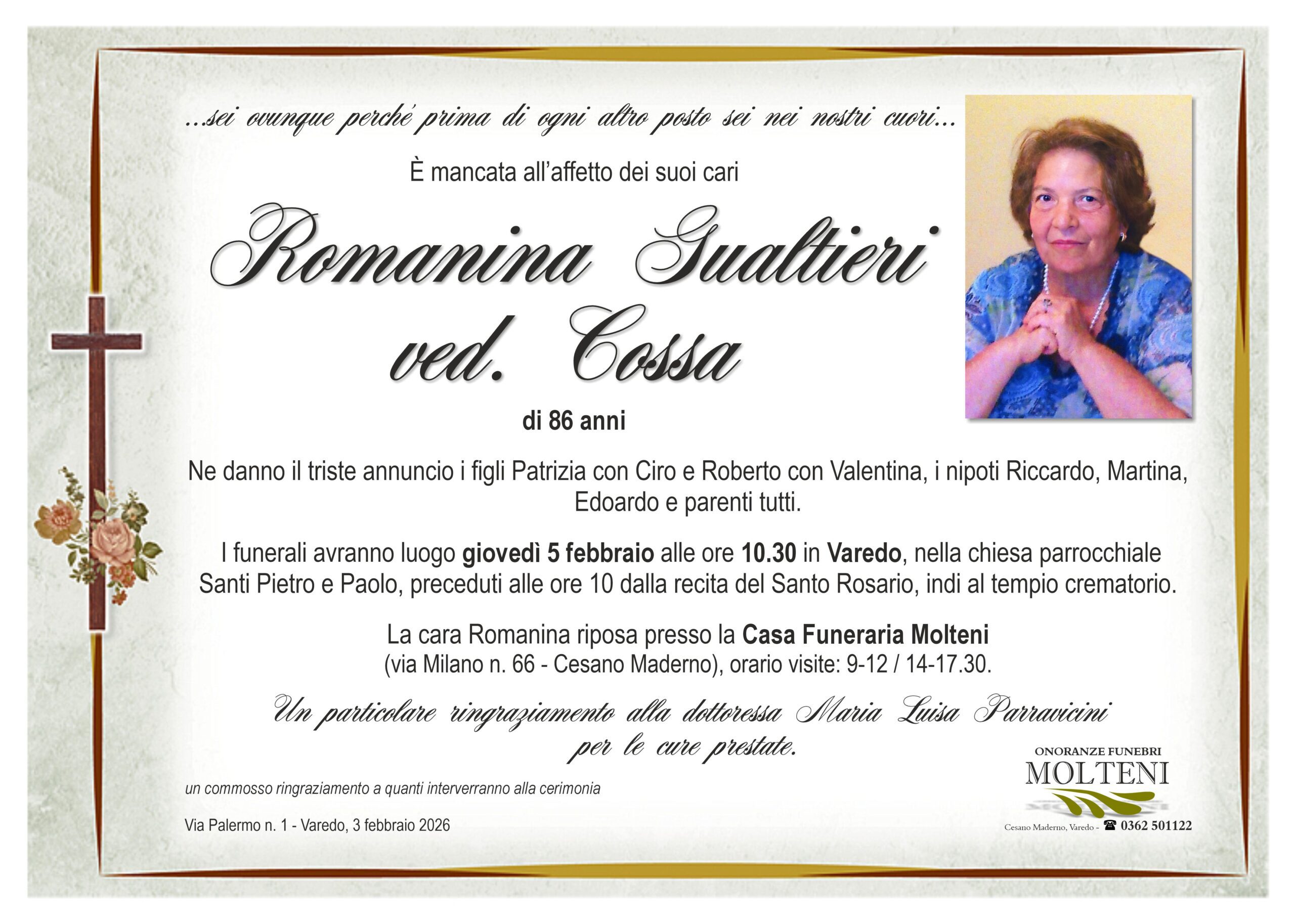 Romanina Gualtieri<br>ved. Cossa<p>Classe 1939<p>