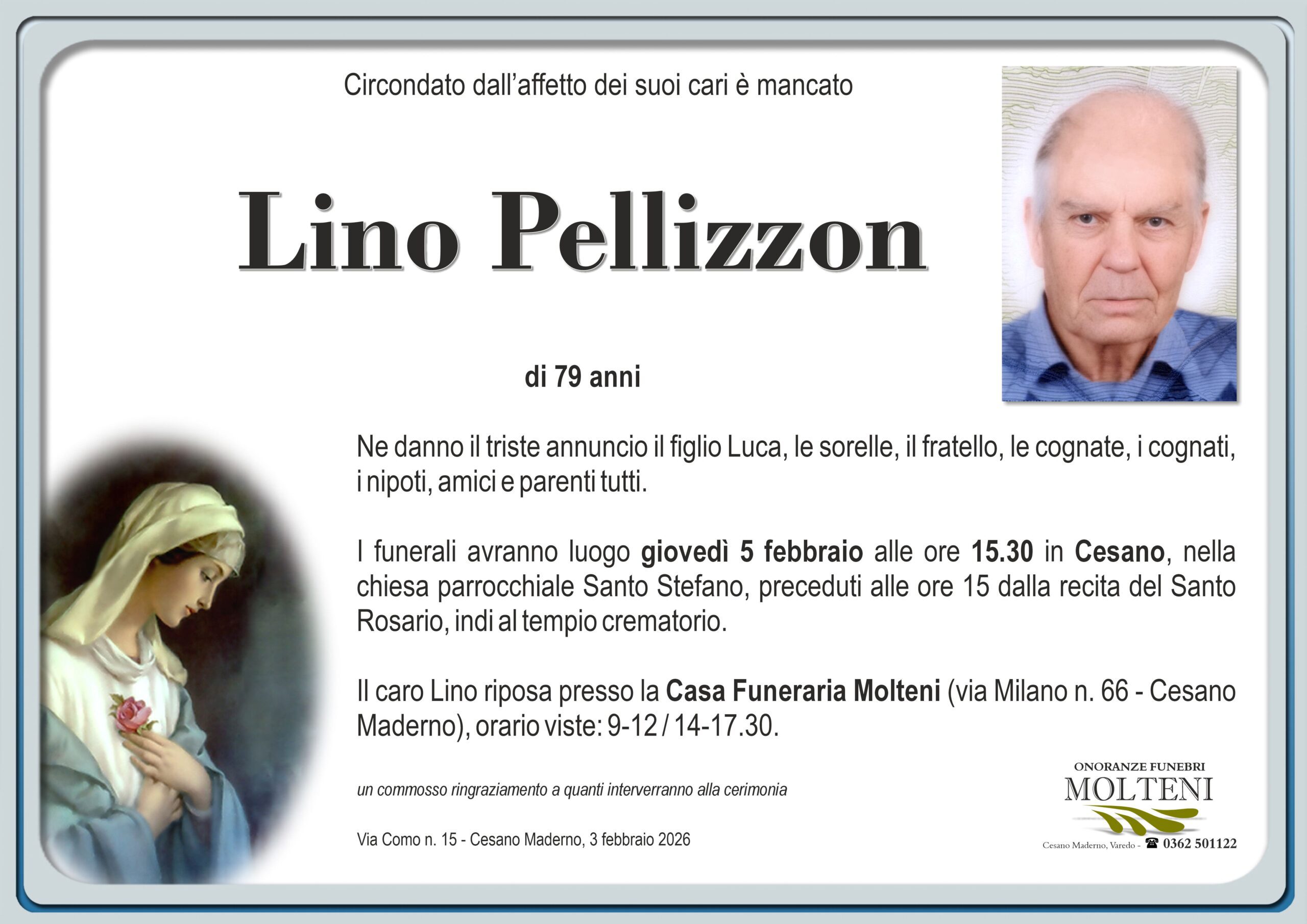 Lino Pellizzon<p>Classe 1946<p>