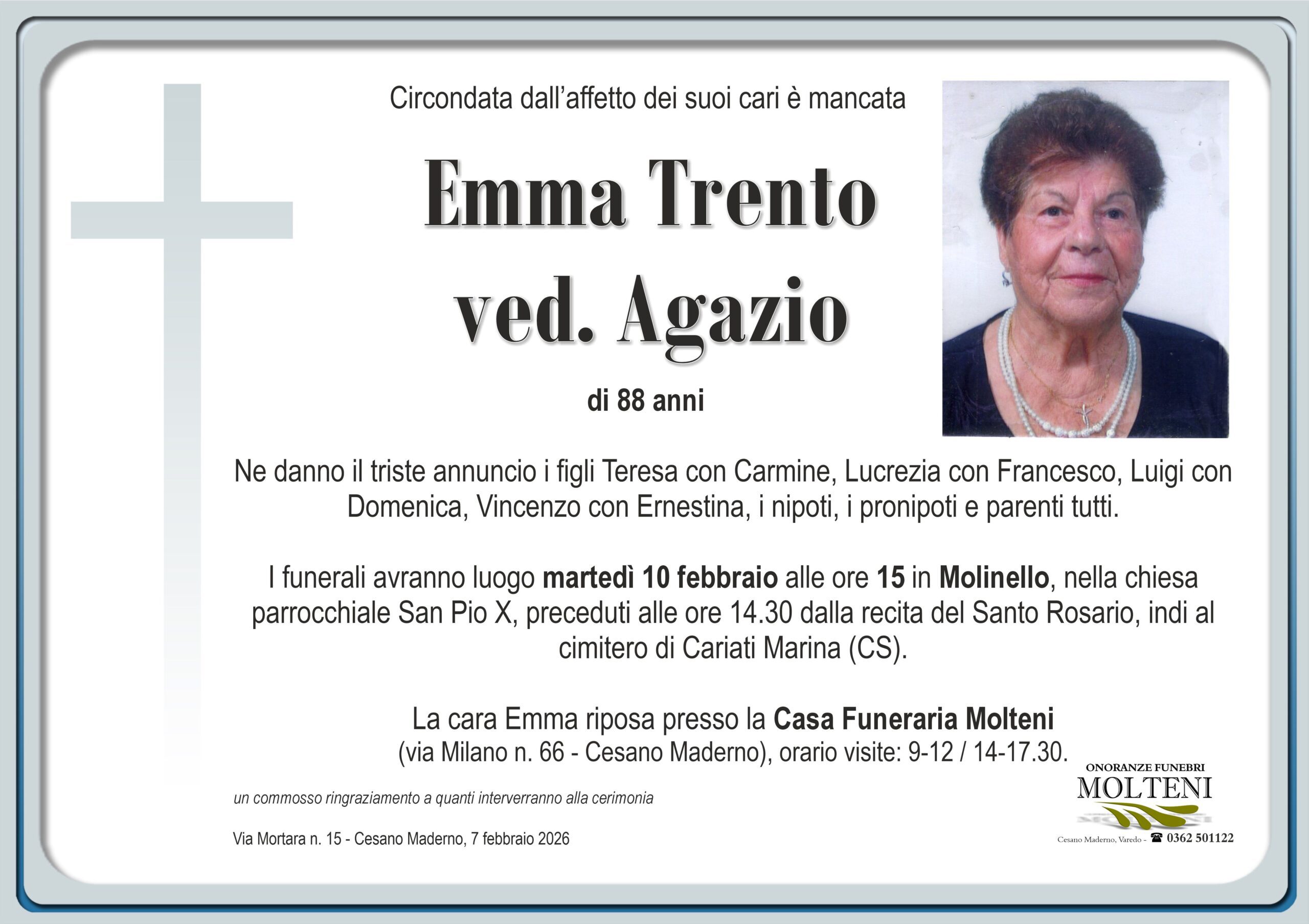 Emma Trento<br>ved. Agazio<p>Classe 1937