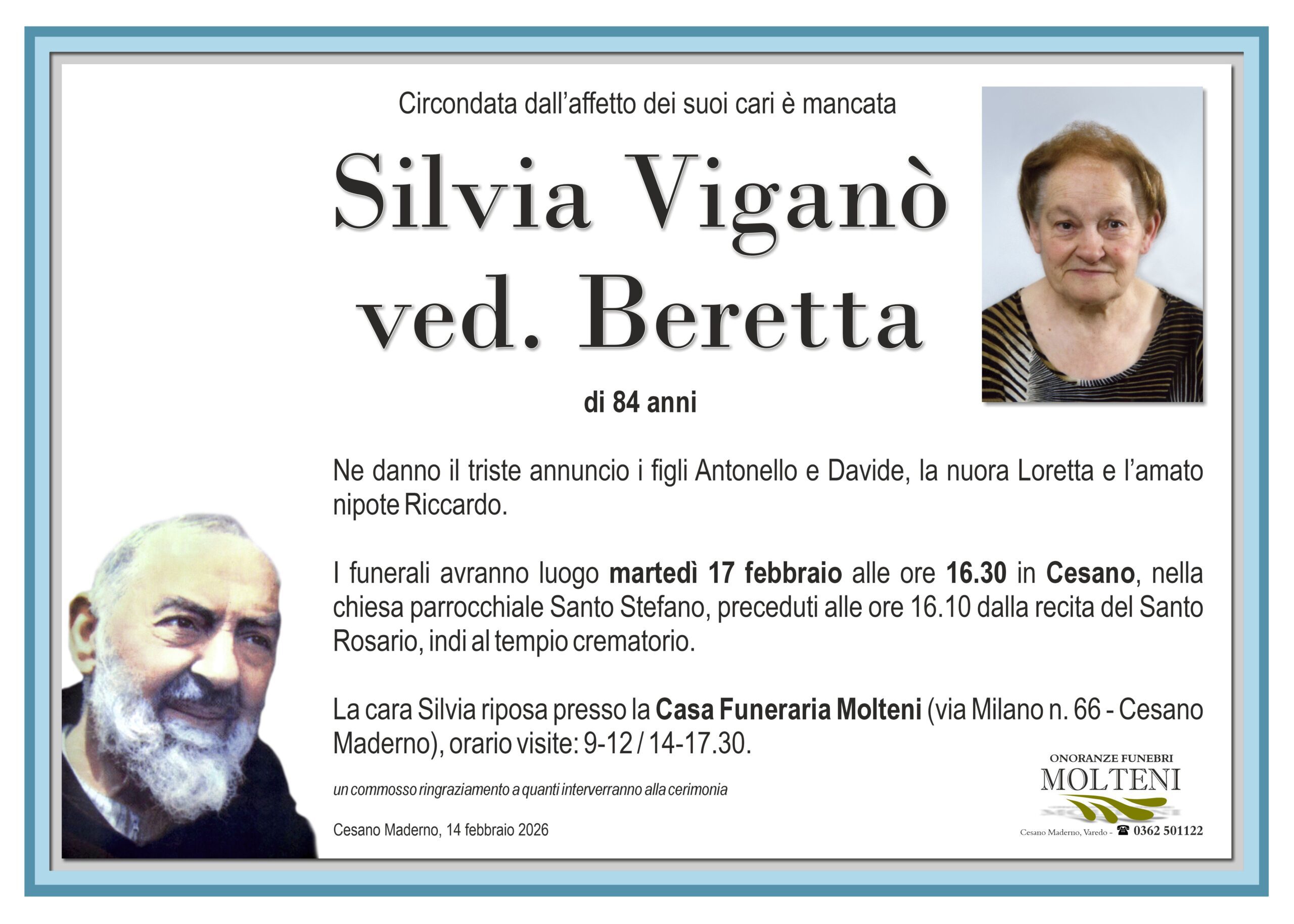 Silvia Viganò<br>ved. Beretta<p>Classe 1941<p>